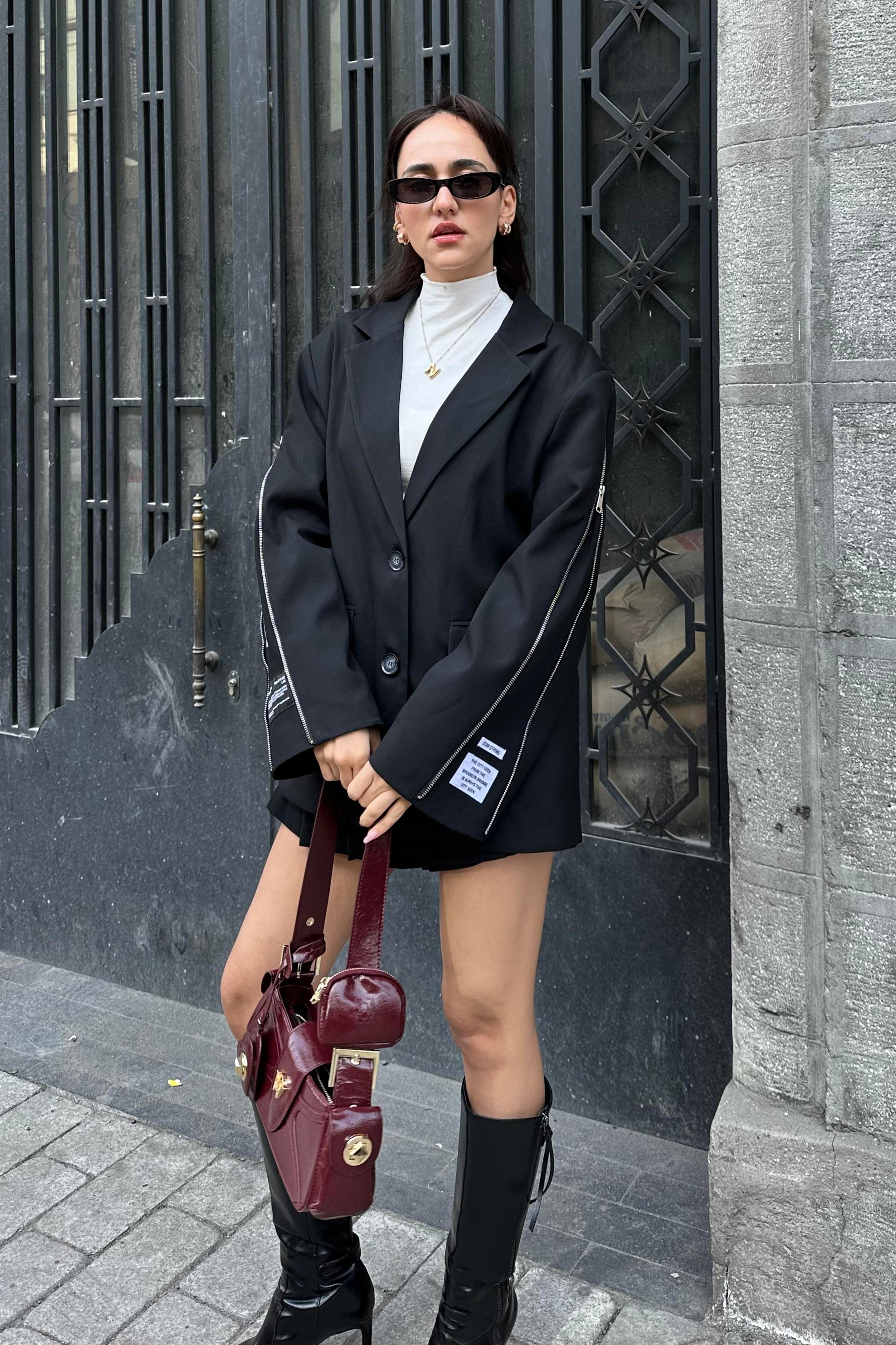 Black Design Oversize Blazer Jacket - Kadın Blazer Jackets Modelleri - Nazliye Moda - Kadın Giyim Modası