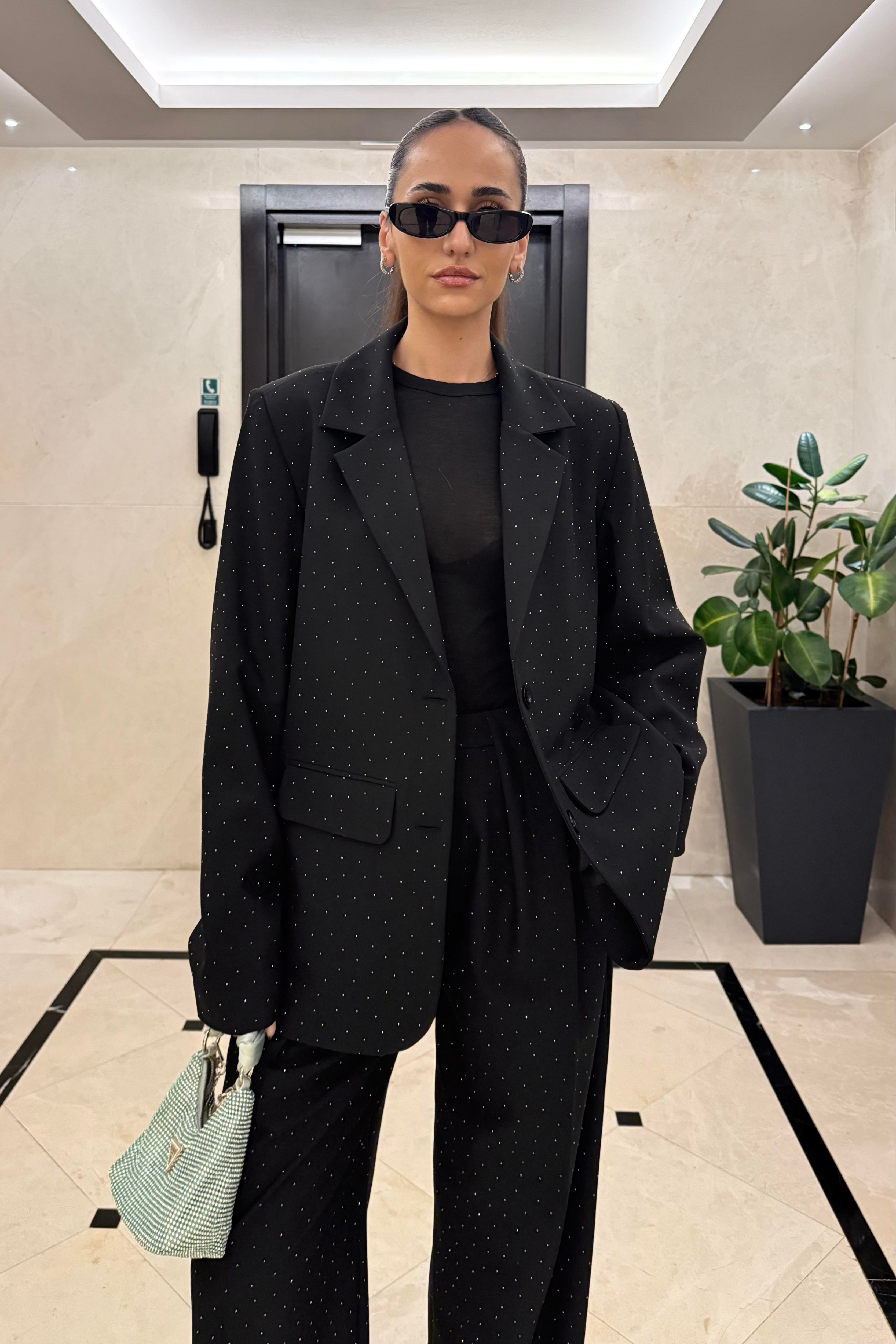 Siyah Tasarım Taşlı Premium Blazer Ceket - Kadın Blazer Jackets Modelleri - Nazliye Moda | Kadın Giyim Modası