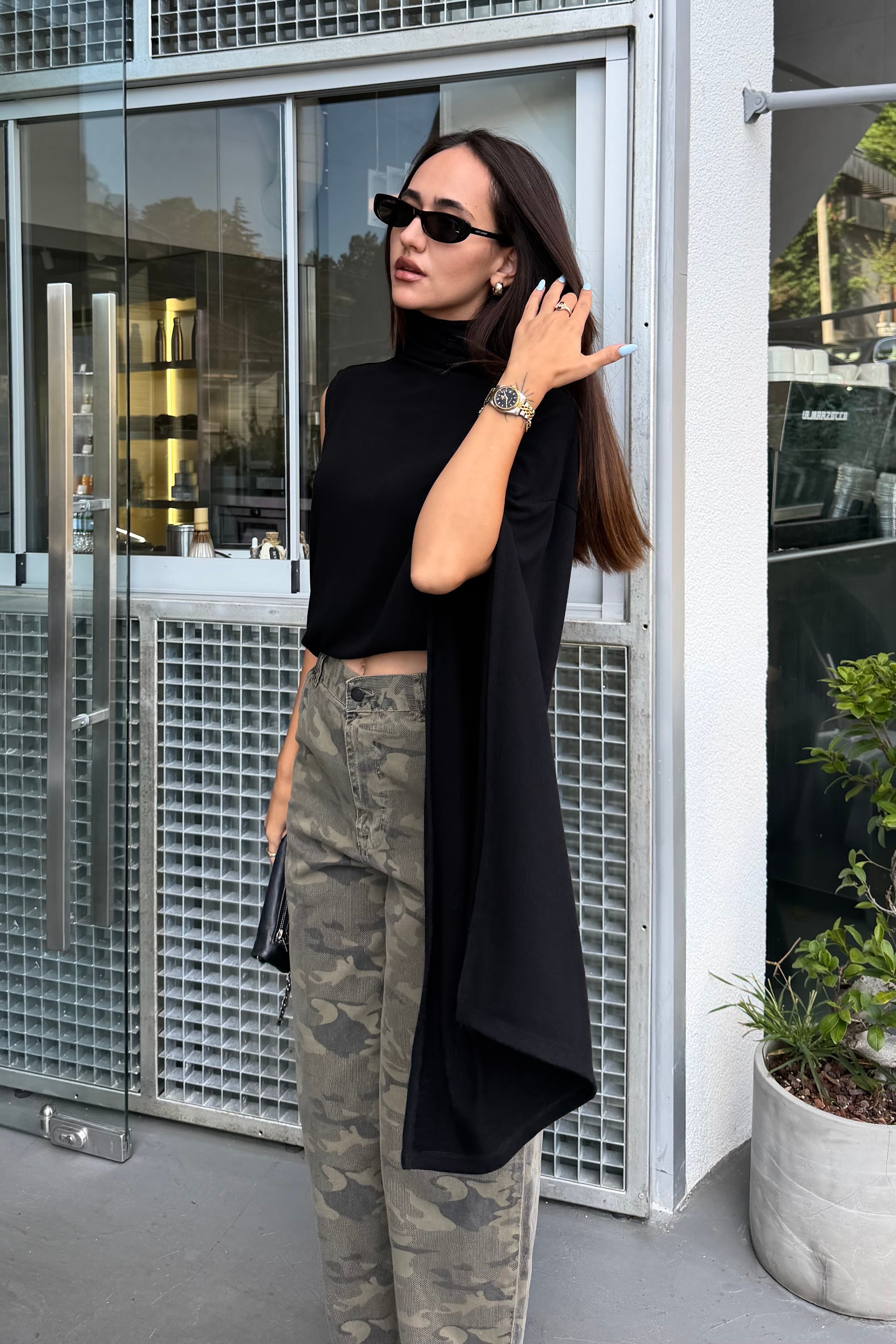Siyah Tek Kol Tasarım Bluz - Kadın Bluz Modelleri - Nazliye Moda | Kadın Giyim Modası