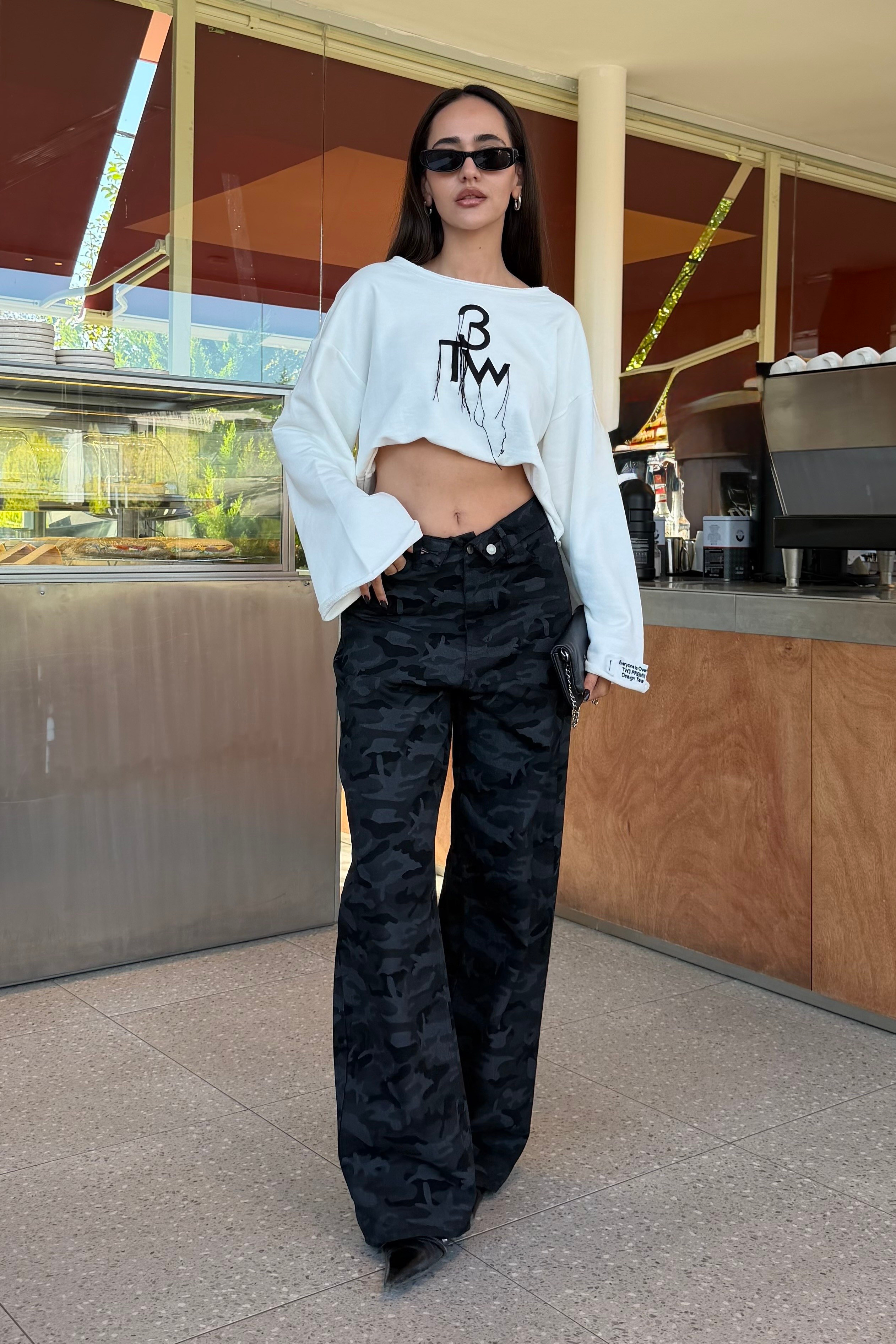 Siyah Ters Kemer Kamuflaj Pantolon - Kadın Pantolon Modelleri - Nazliye Moda | Kadın Giyim Modası