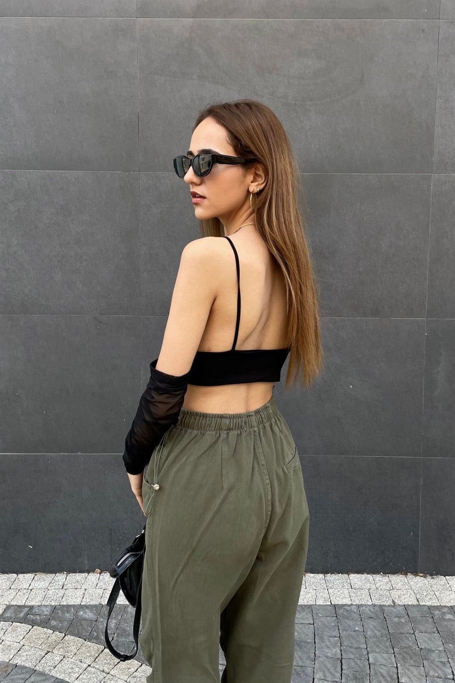 Siyah Tül Kol Dekolte Crop - Kadın Body & Crop Modelleri - Nazliye Moda | Kadın Giyim Modası