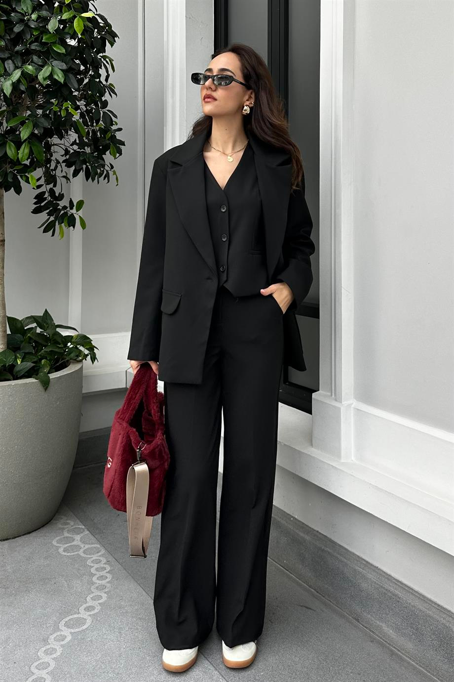 Siyah Yelekli Suit Takım - Kadın Takım Modelleri - Nazliye Moda - Kadın Giyim Modası