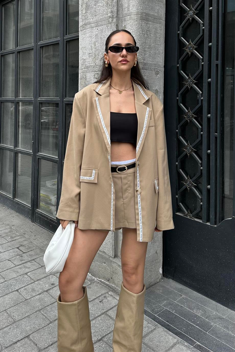 Taba Tasarım Oversize Blazer Ceket - Kadın Blazer Ceket Modelleri - Nazliye Moda - Kadın Giyim Modası