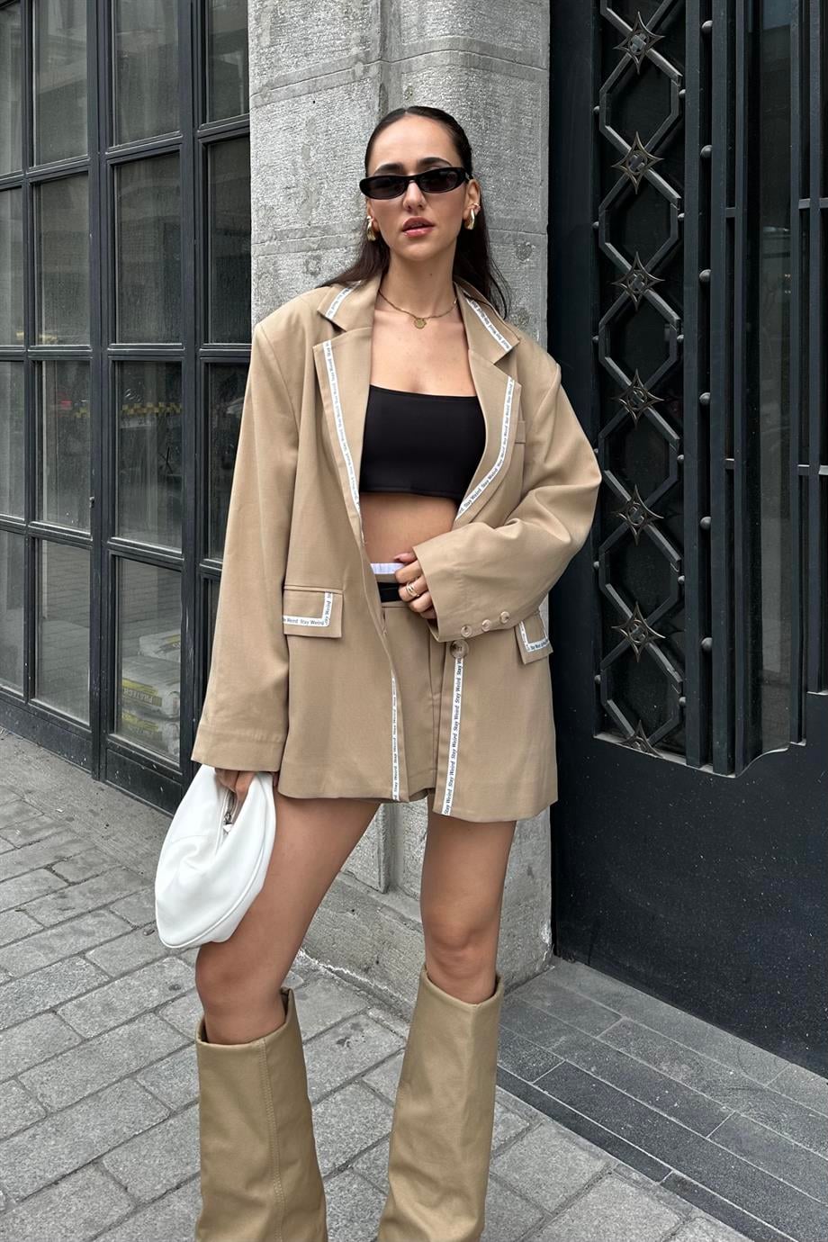 Taba Tasarım Oversize Blazer Ceket - Kadın Blazer Ceket Modelleri - Nazliye Moda - Kadın Giyim Modası