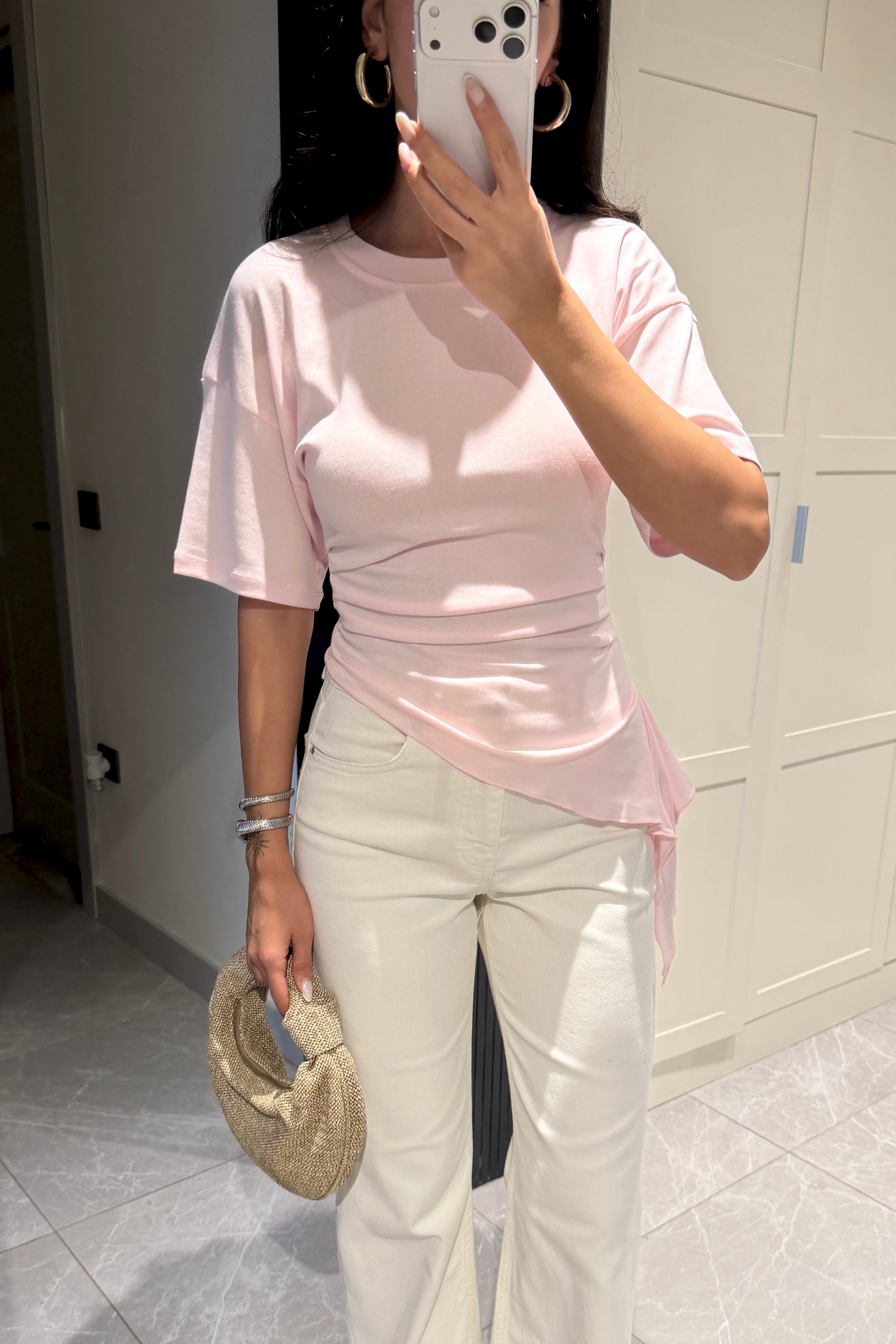 Toz Pembe Asimetrik Bluz - Kadın Bluz Modelleri - Nazliye Moda | Kadın Giyim Modası