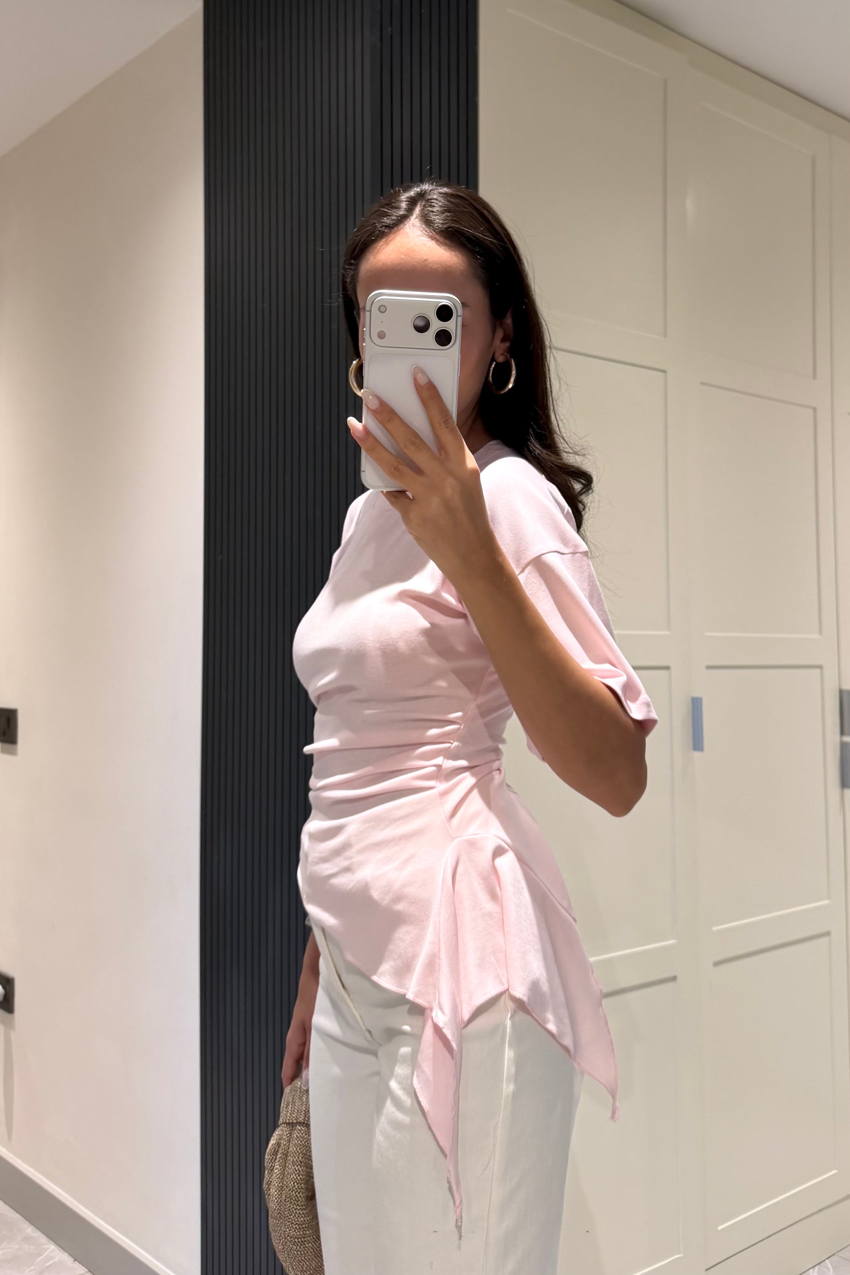 Toz Pembe Asimetrik Bluz - Kadın Bluz Modelleri - Nazliye Moda | Kadın Giyim Modası
