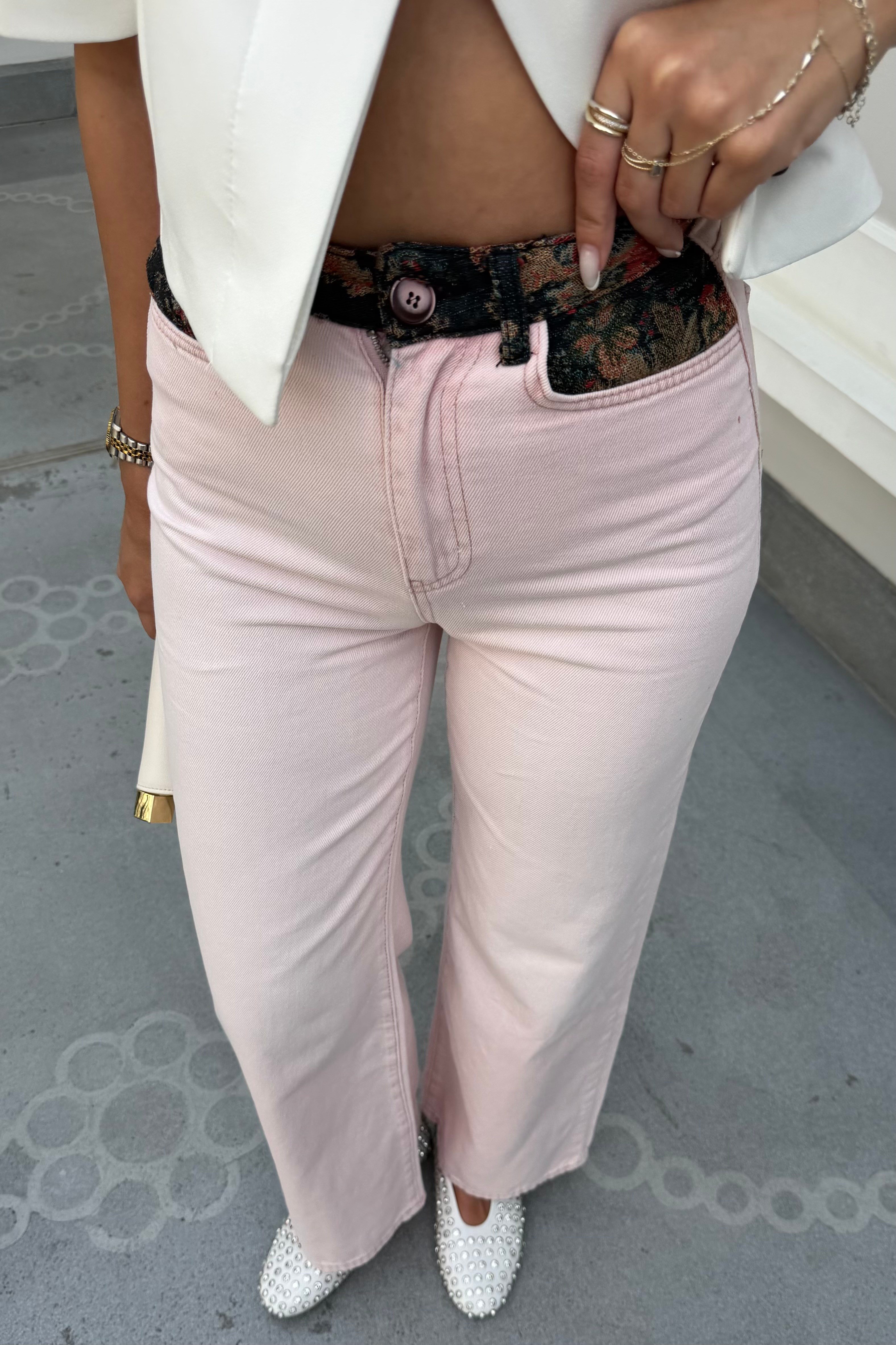 Toz Pembe Tasarım Jean - Kadın Jean Modelleri - Nazliye Moda | Kadın Giyim Modası