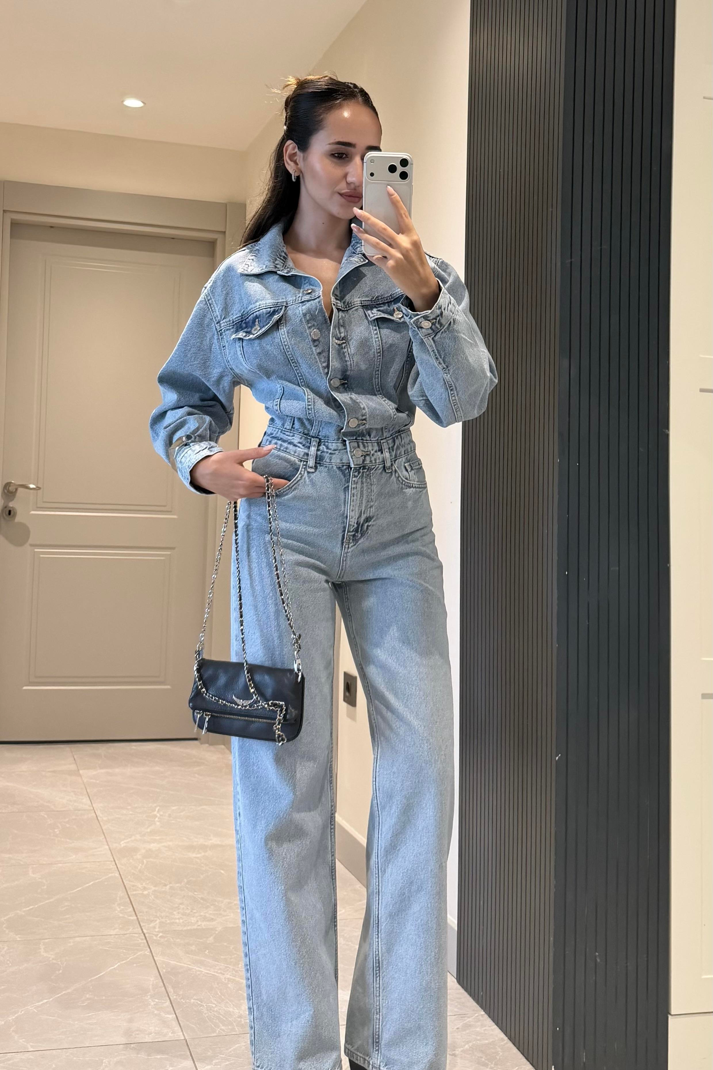 Yıkama Detay Denim Tulum - Kadın Saloped & Tulum Modelleri - Nazliye Moda | Kadın Giyim Modası