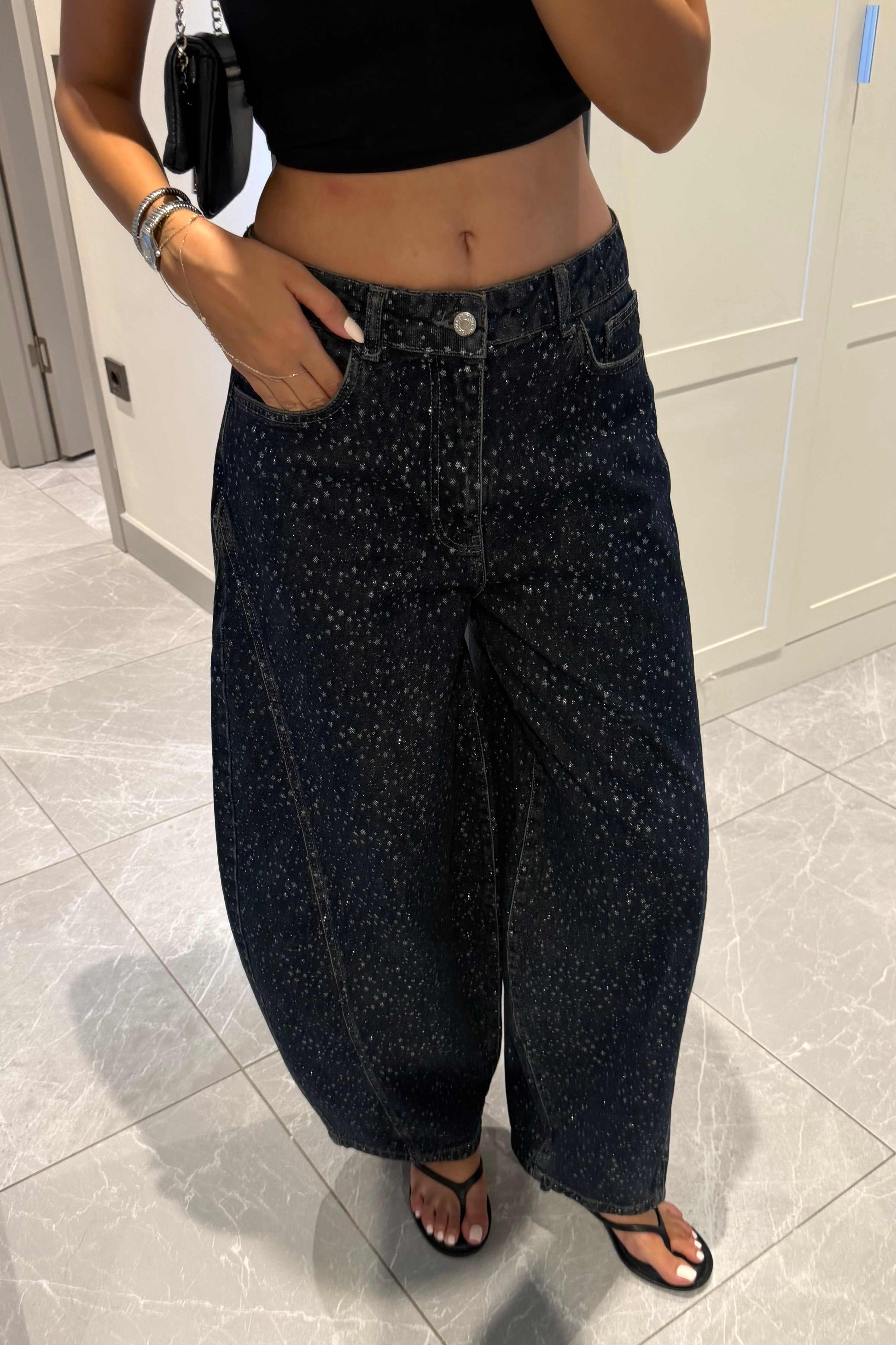 Yıldızlı Sim baskı Barrel Jean - Kadın Takım Modelleri - Nazliye Moda | Kadın Giyim Modası