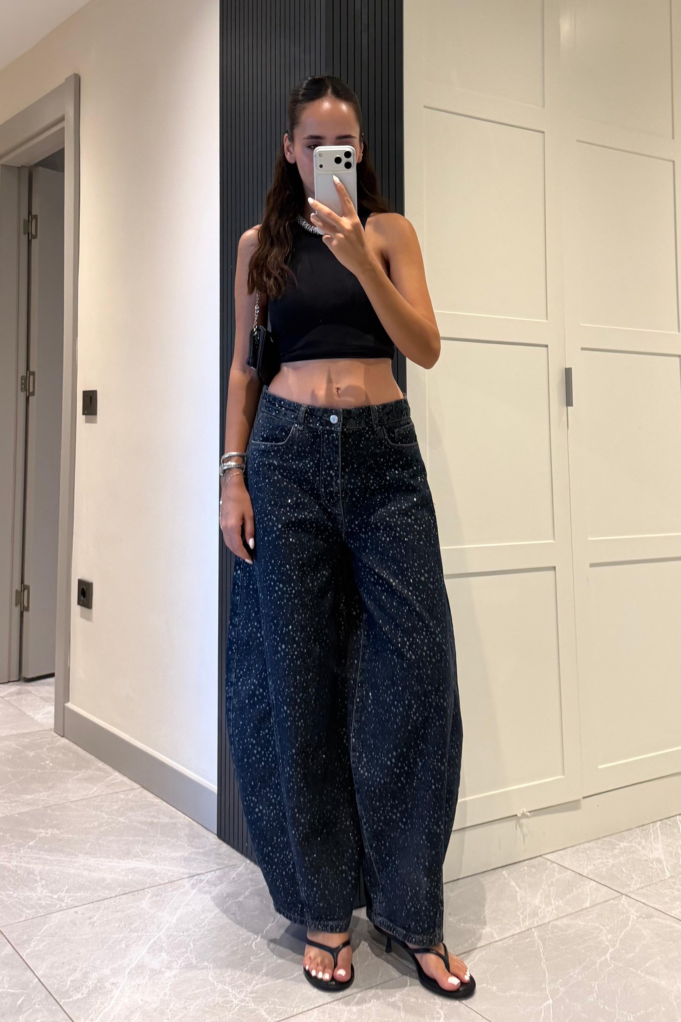 Yıldızlı Sim baskı Barrel Jean - Kadın Takım Modelleri - Nazliye Moda | Kadın Giyim Modası