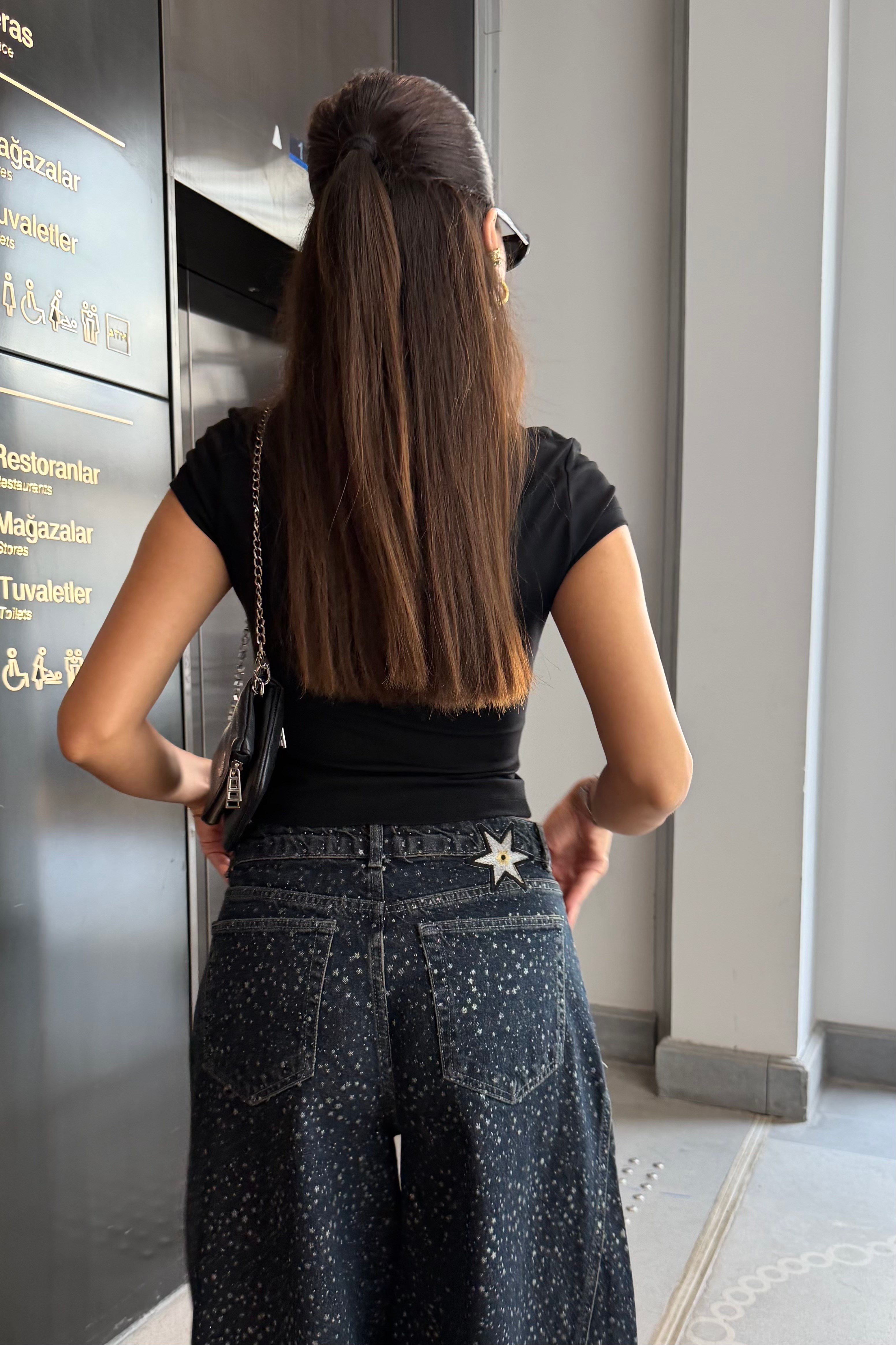 Yıldızlı Sim baskı Barrel Jean - Kadın Outfit Sets Modelleri - Nazliye Moda | Kadın Giyim Modası