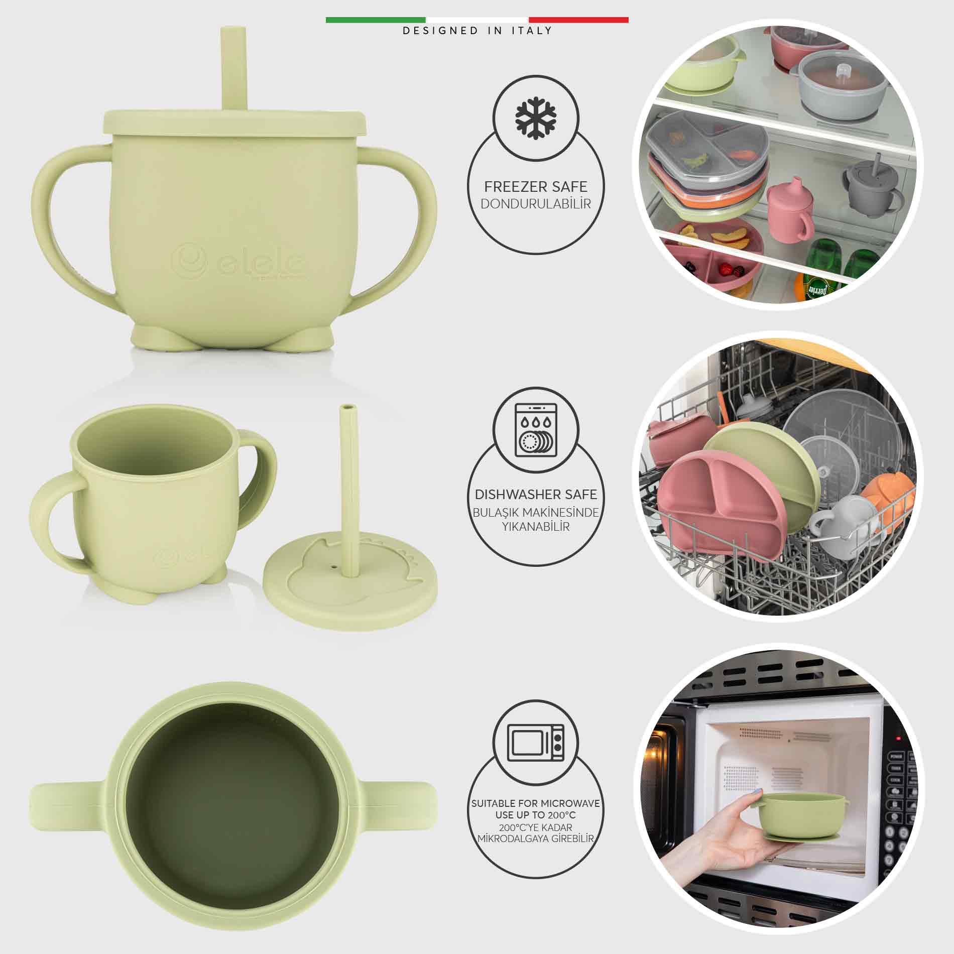 Elele 2in1 Silikon Bebek Alıştırma Bardağı Kulplu ve Pipetli Yeşil