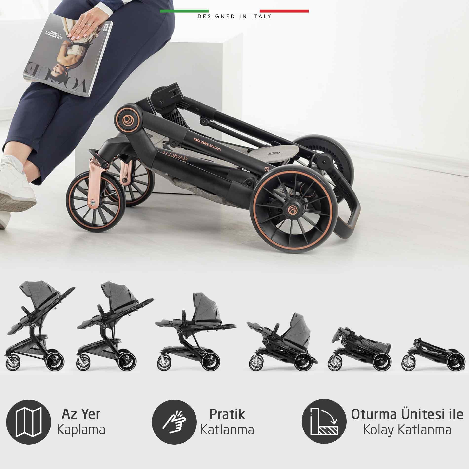 Elele Allroad 3 Travel Sistem Bebek Arabası Rose Gri