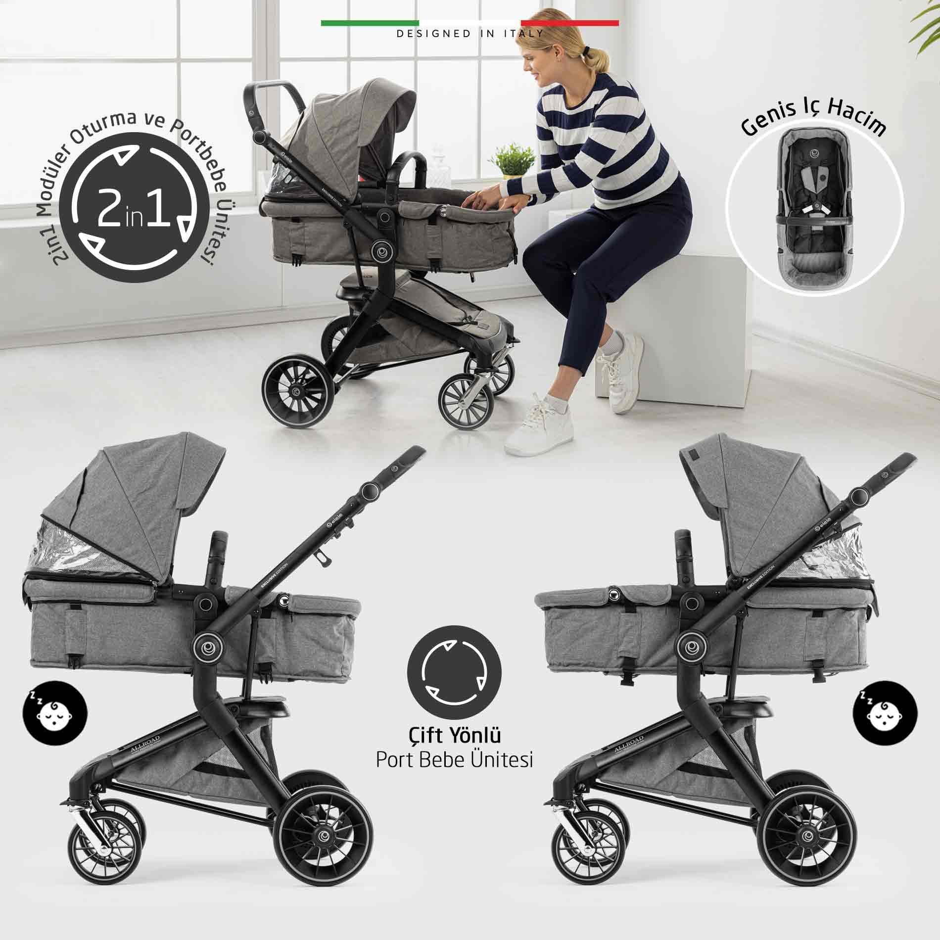 Elele Allroad 3 Travel Sistem Bebek Arabası Silver Gri