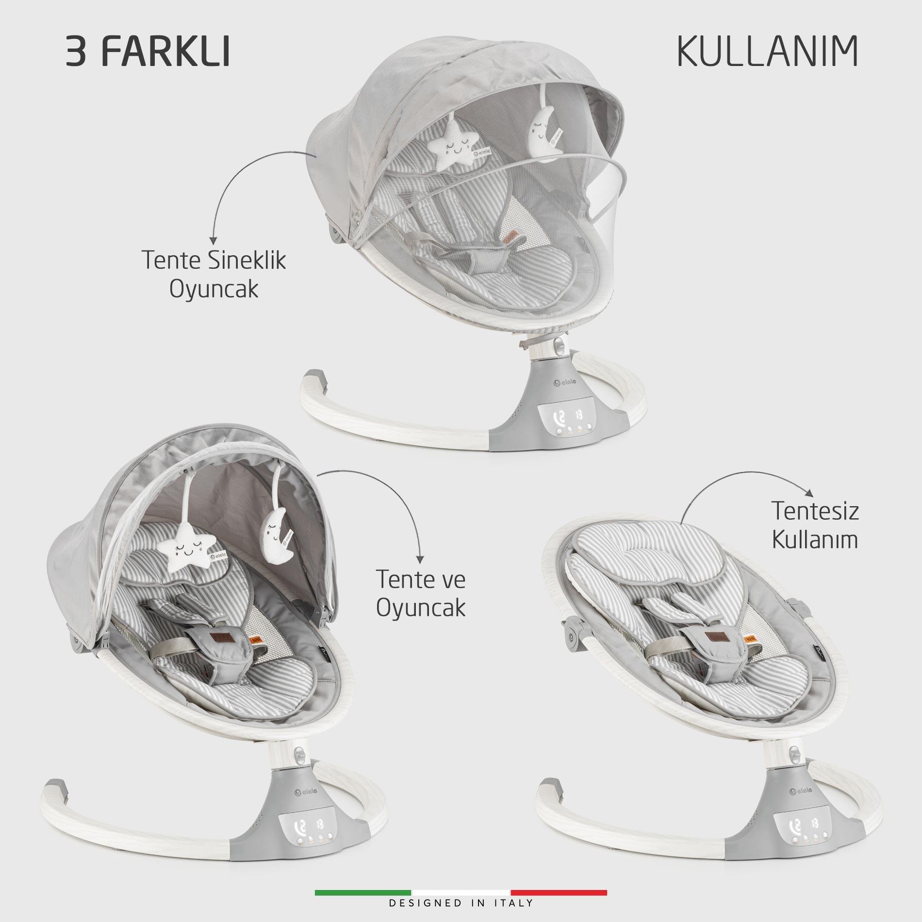 Elele Amore 2 Elektrikli Otomatik Sallanan Ana Kucağı Kademeli Gri