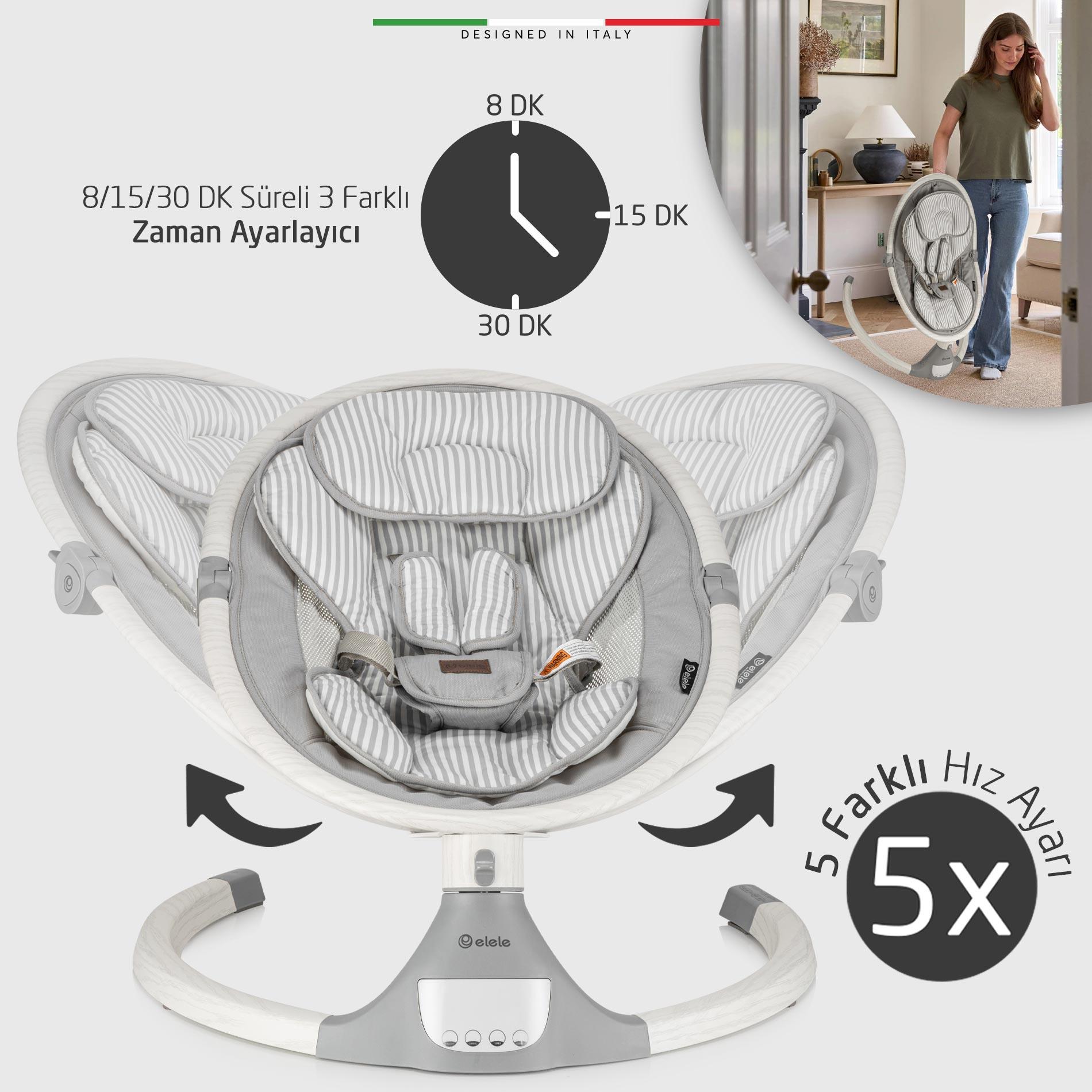 Elele Amore 2 Elektrikli Otomatik Sallanan Ana Kucağı Kademeli Gri