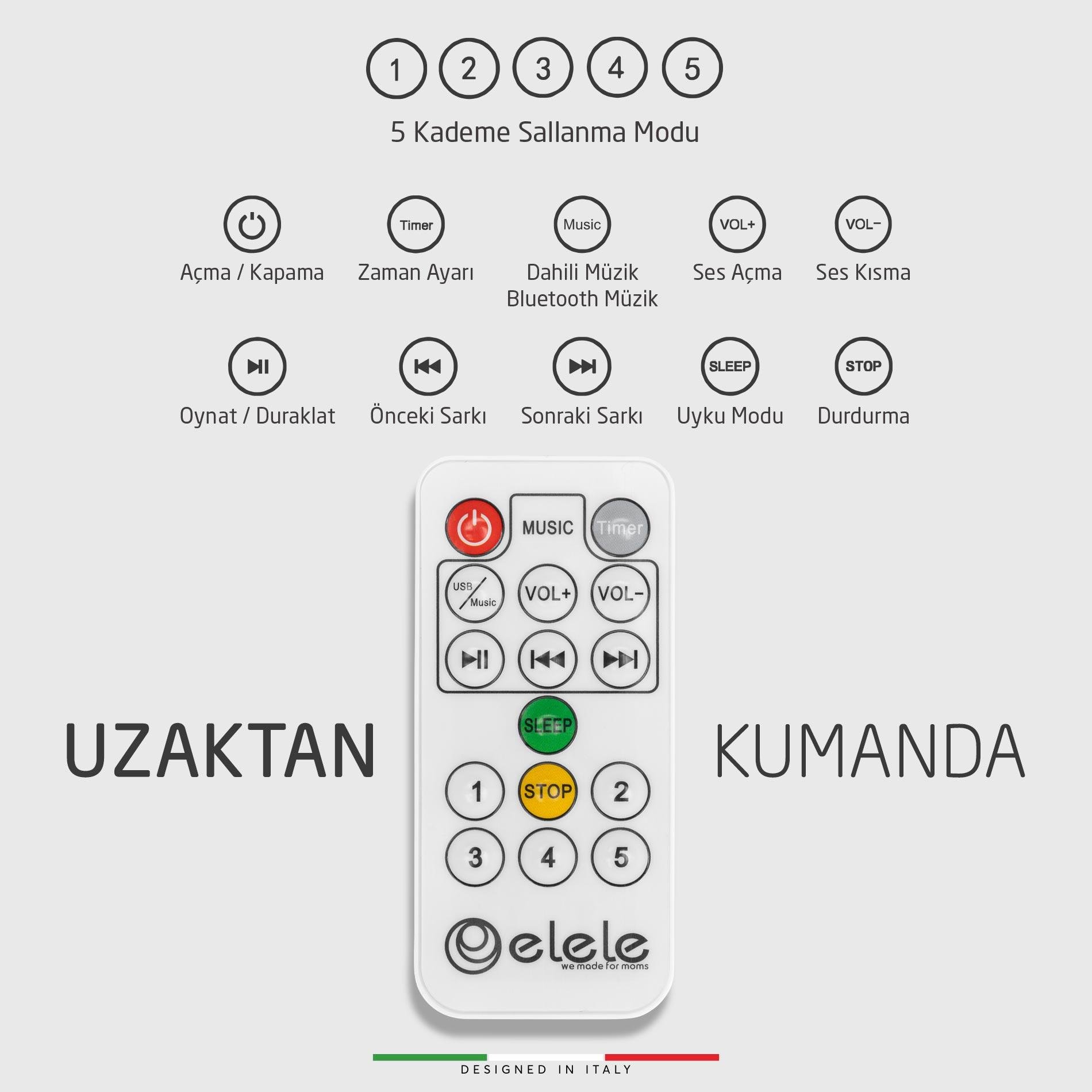 Elele Amore 2 Elektrikli Otomatik Sallanan Ana Kucağı Kademeli Gri