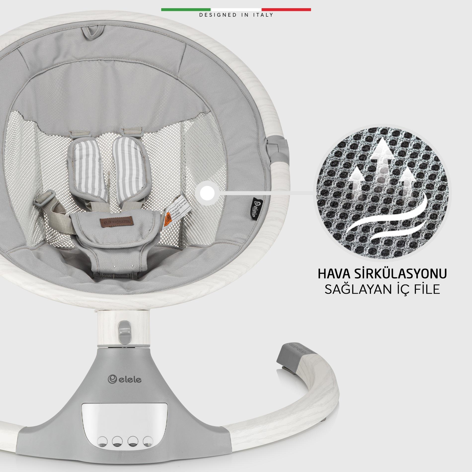 Elele Amore 2 Elektrikli Otomatik Sallanan Ana Kucağı Kademeli Gri