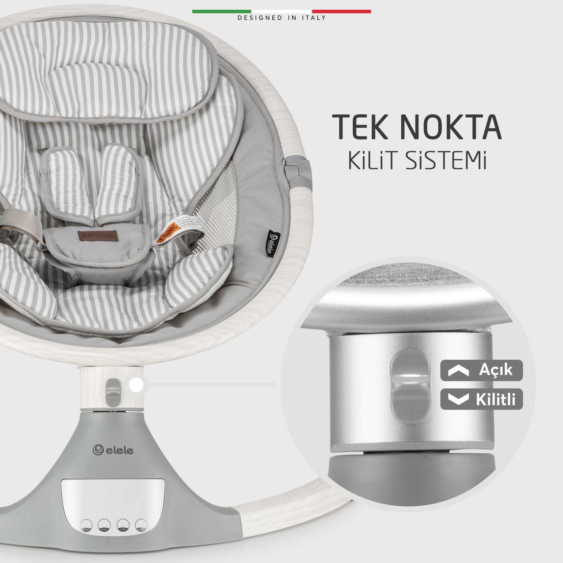 Elele Amore 2 Elektrikli Otomatik Sallanan Ana Kucağı Kademeli Gri