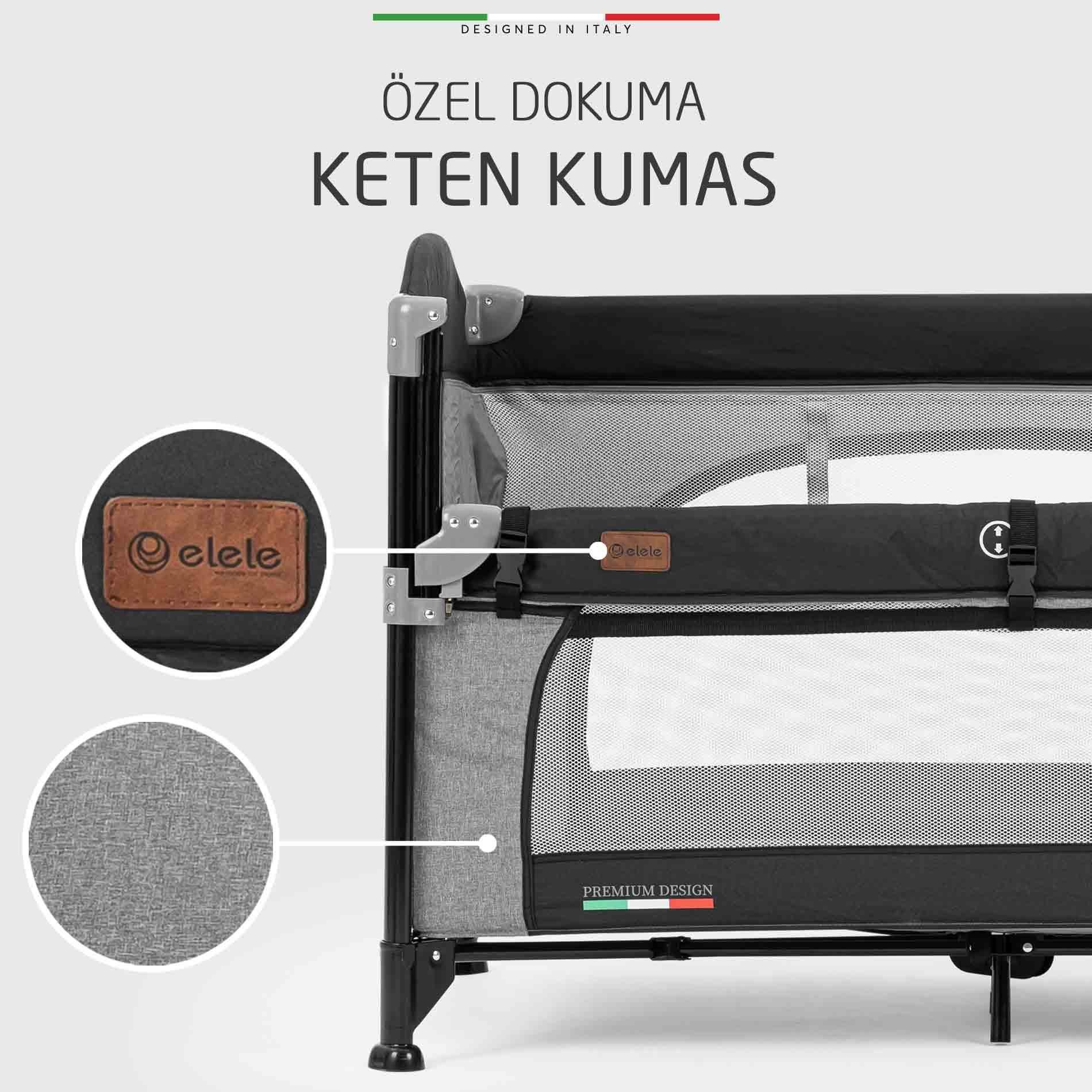 Elele Bonte 2 6in1 Lüks Anne Yanı Oyun Parkı Park Yatak XL 70x120 cm Kahverengi