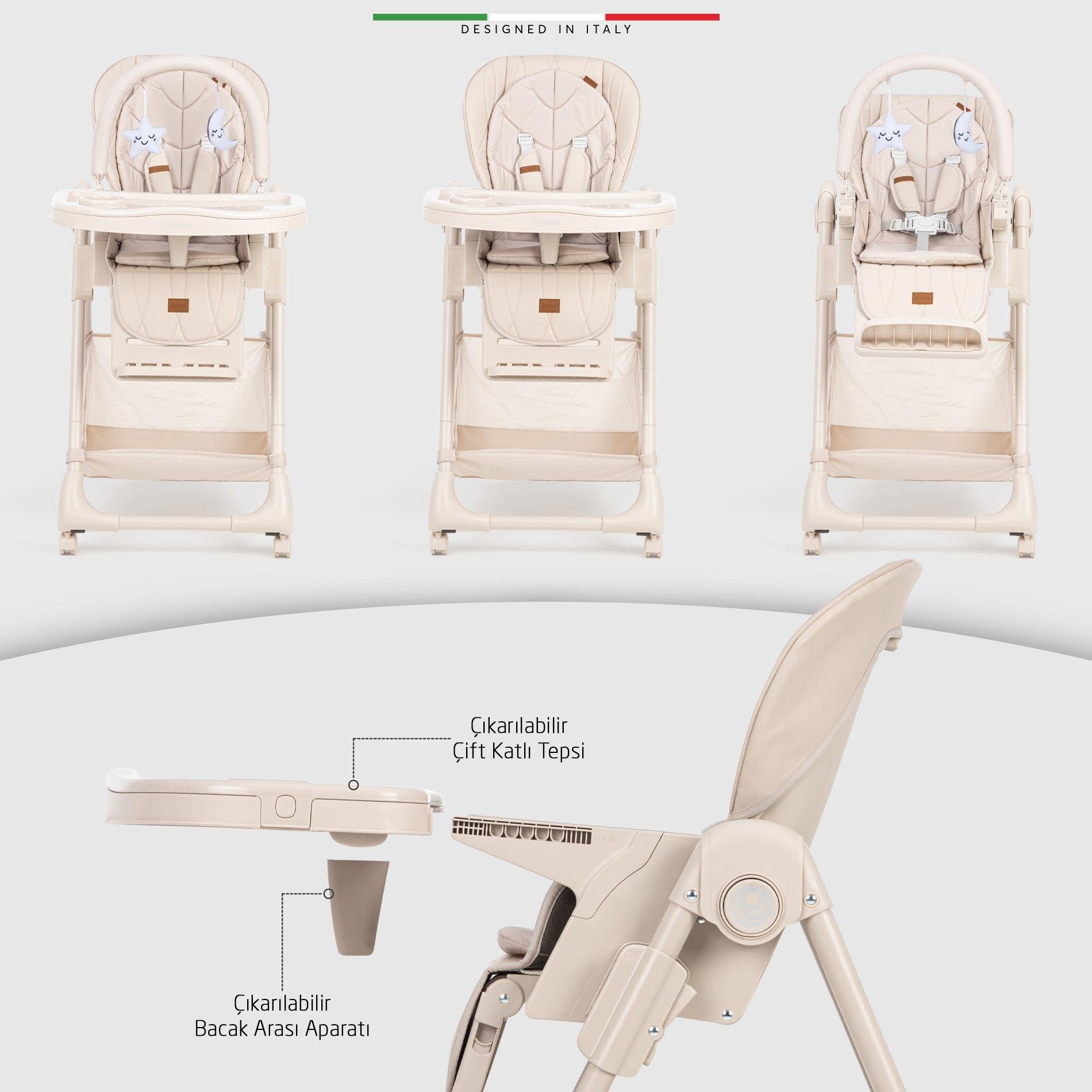 Elele Cibo 2in1 Katlanabilir Bebek Mama Sandalyesi Çift Pedli 0+ Ay Bej