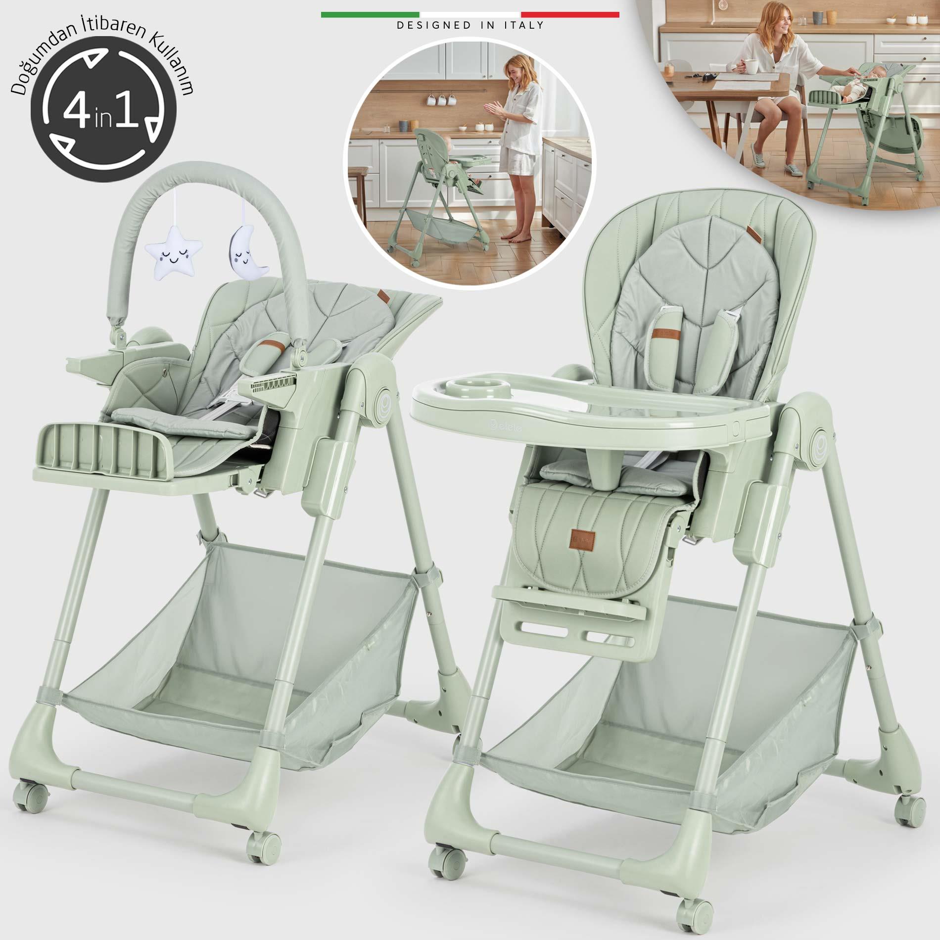 Elele Cibo 2in1 Katlanabilir Bebek Mama Sandalyesi Çift Pedli 0+ Ay Yeşil