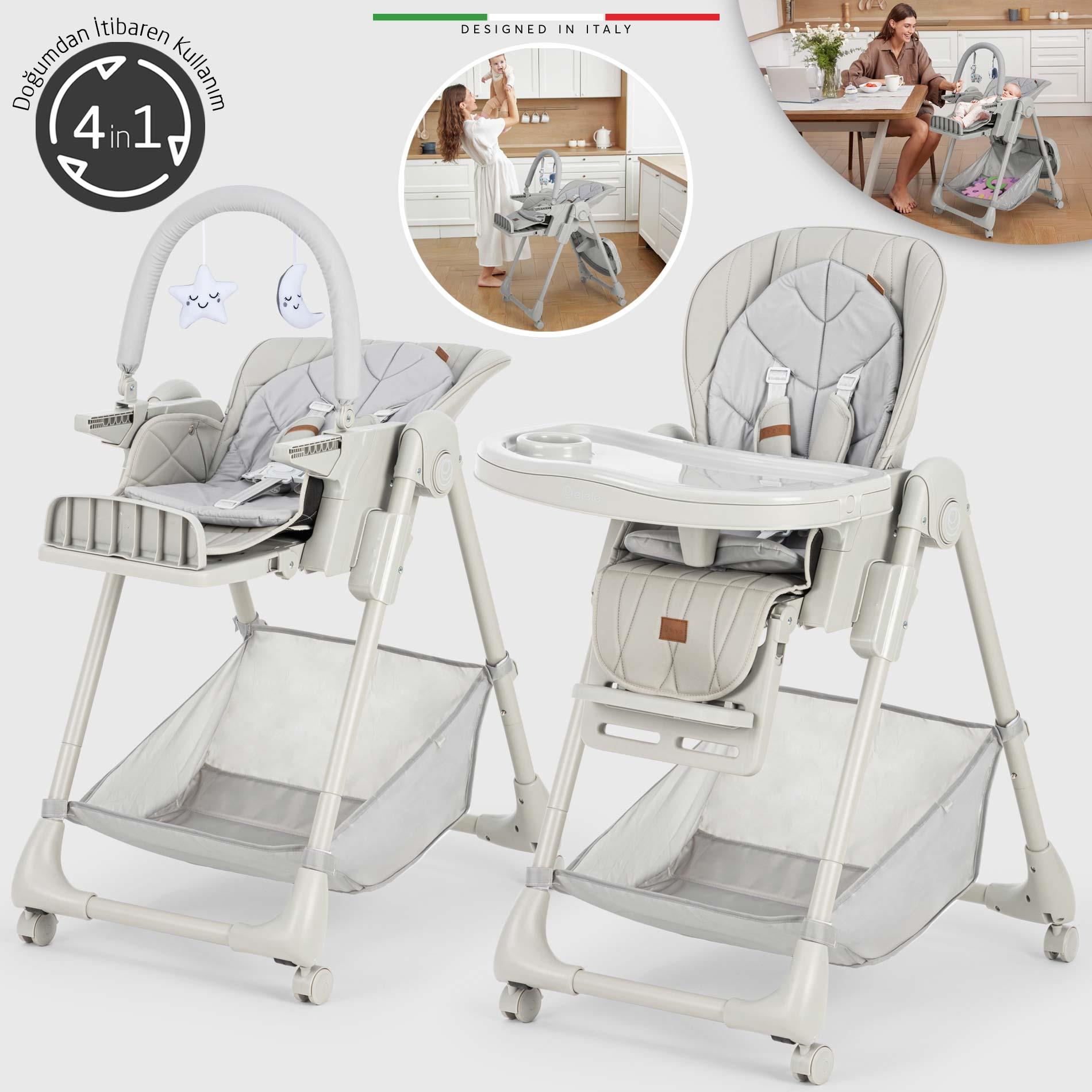 Elele Cibo 2in1 Katlanabilir Bebek Mama Sandalyesi Çift Pedli 0+ Ay Gri