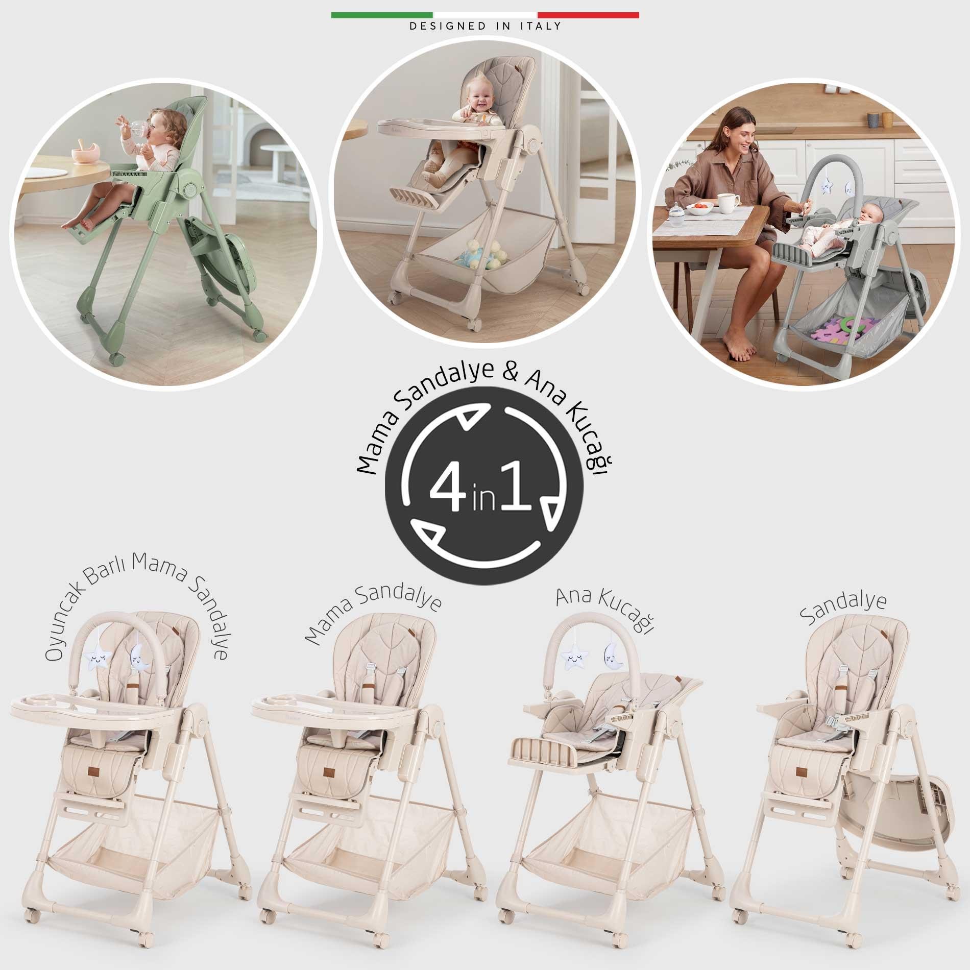 Elele Cibo 2in1 Katlanabilir Bebek Mama Sandalyesi Çift Pedli 0+ Ay Bej