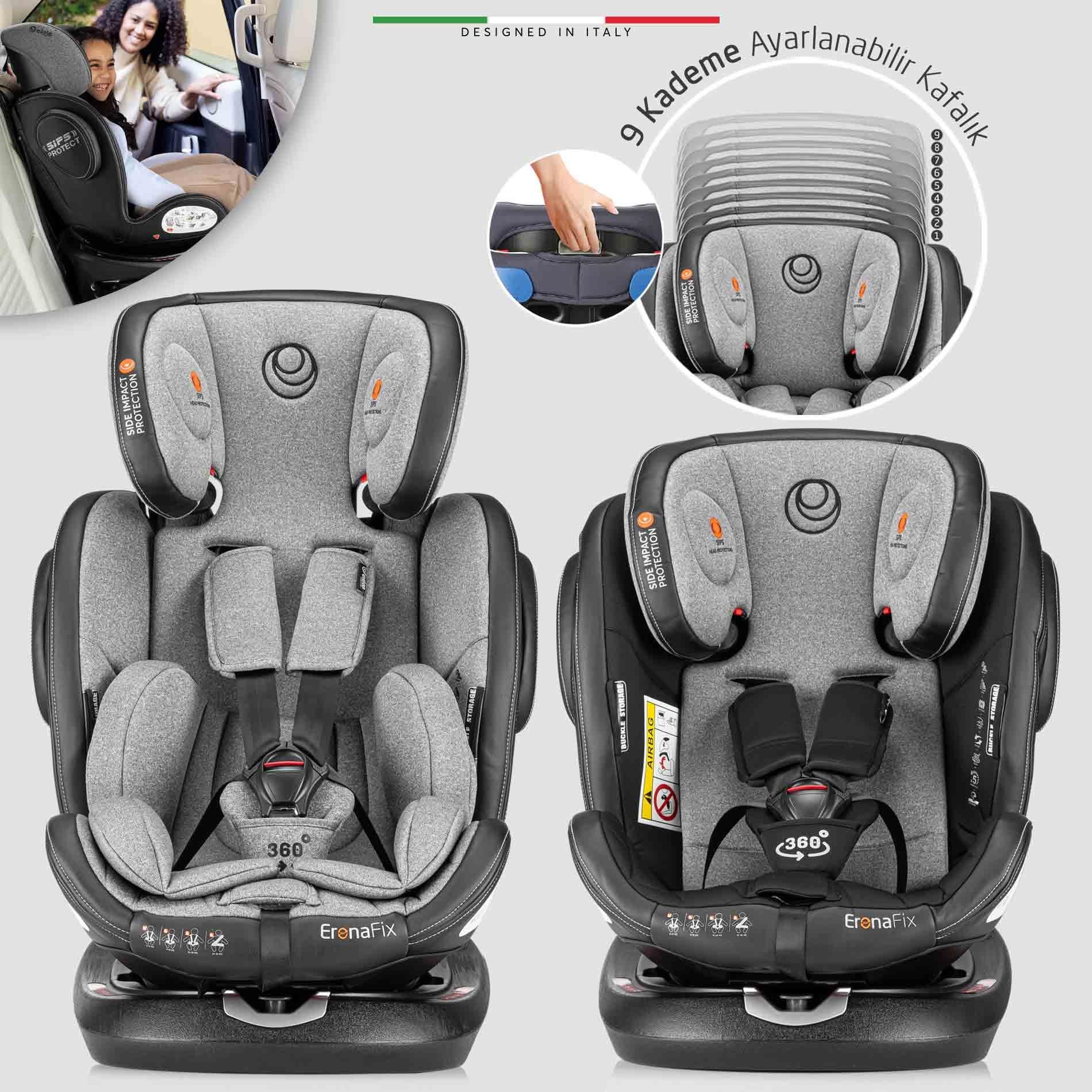 Elele EronaFix 360° Dönebilen İsofixli Oto Koltuğu 0-36 KG Siyah-Gri
