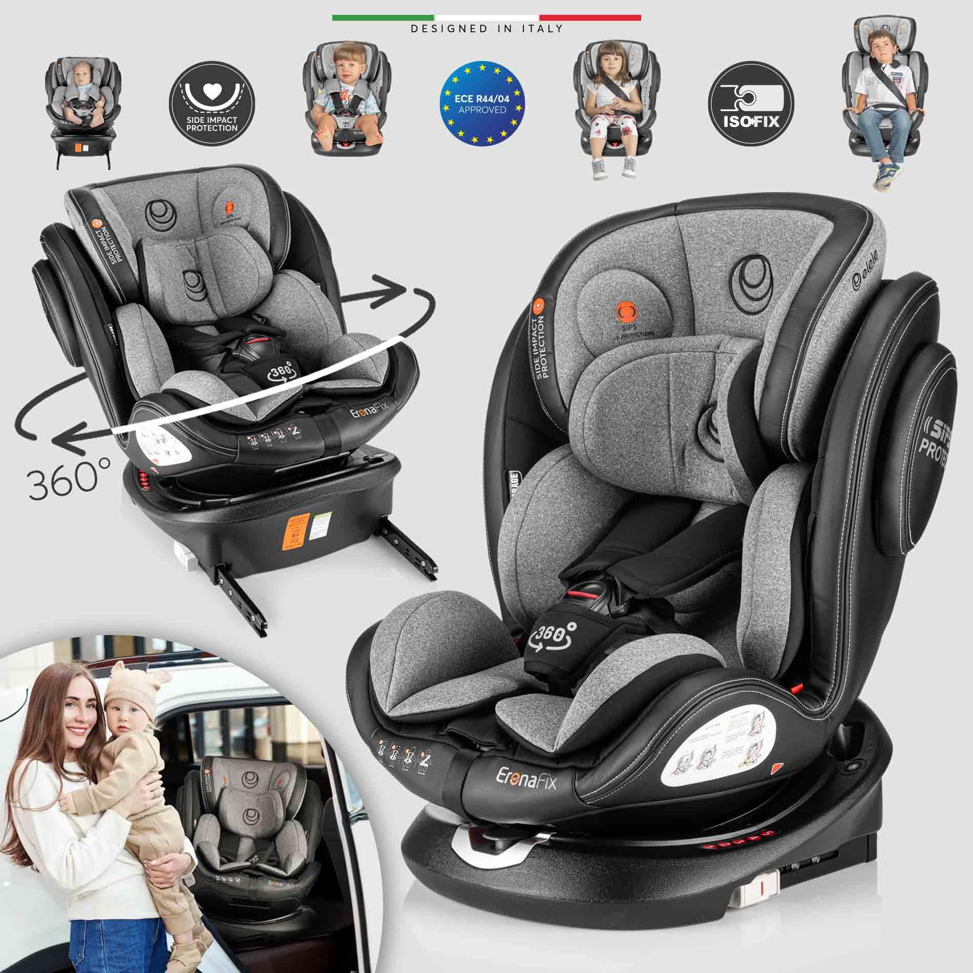 Elele EronaFix 360° Dönebilen İsofixli Oto Koltuğu 0-36 KG Siyah-Gri