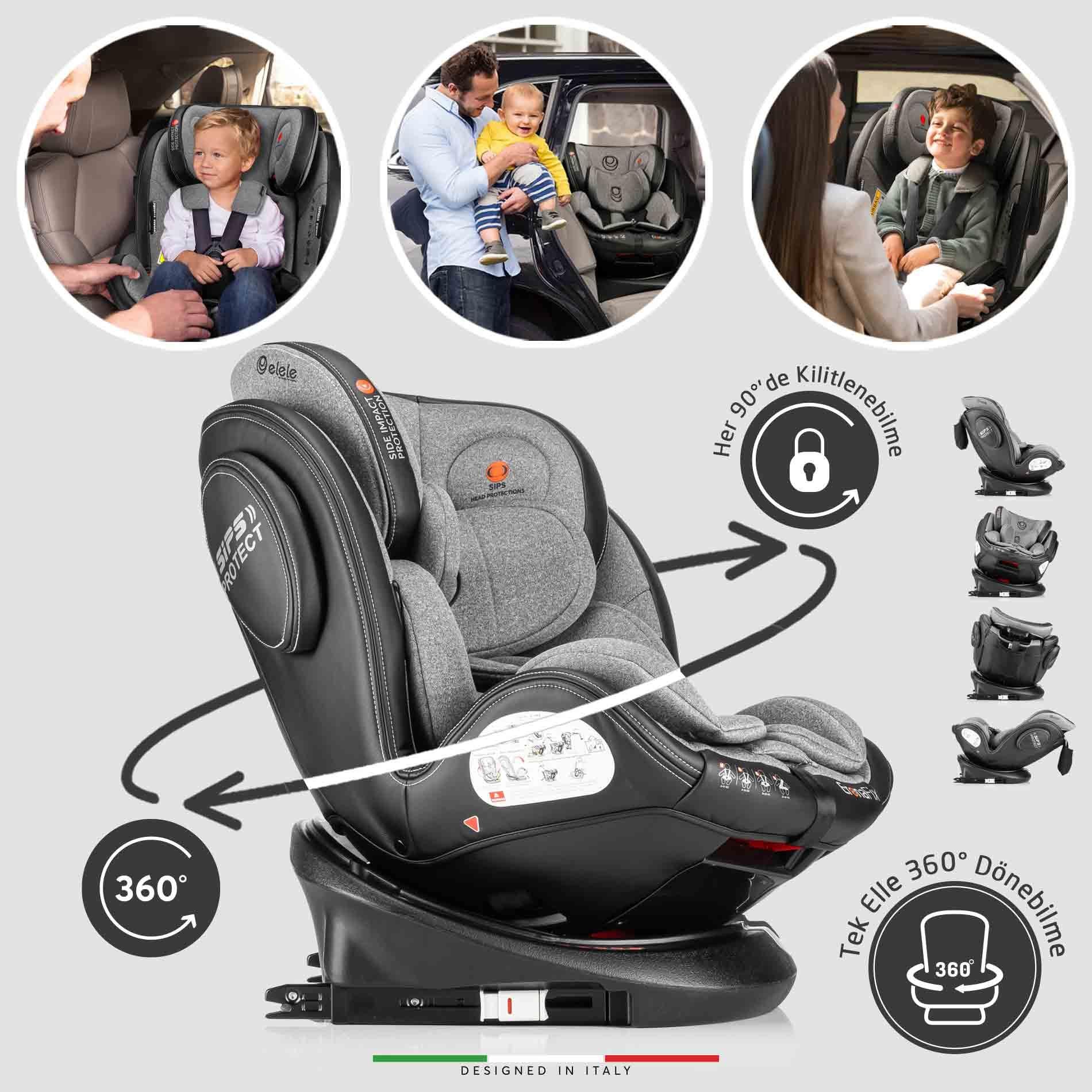 Elele EronaFix 360° Dönebilen İsofixli Oto Koltuğu 0-36 KG Siyah-Gri