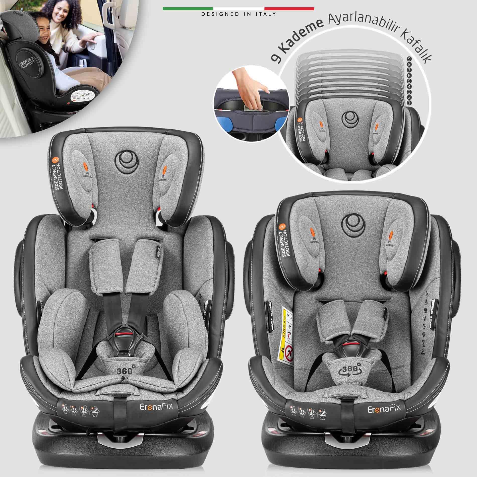 Elele EronaFix 360° Dönebilen İsofixli Oto Koltuğu 0-36 KG Gri