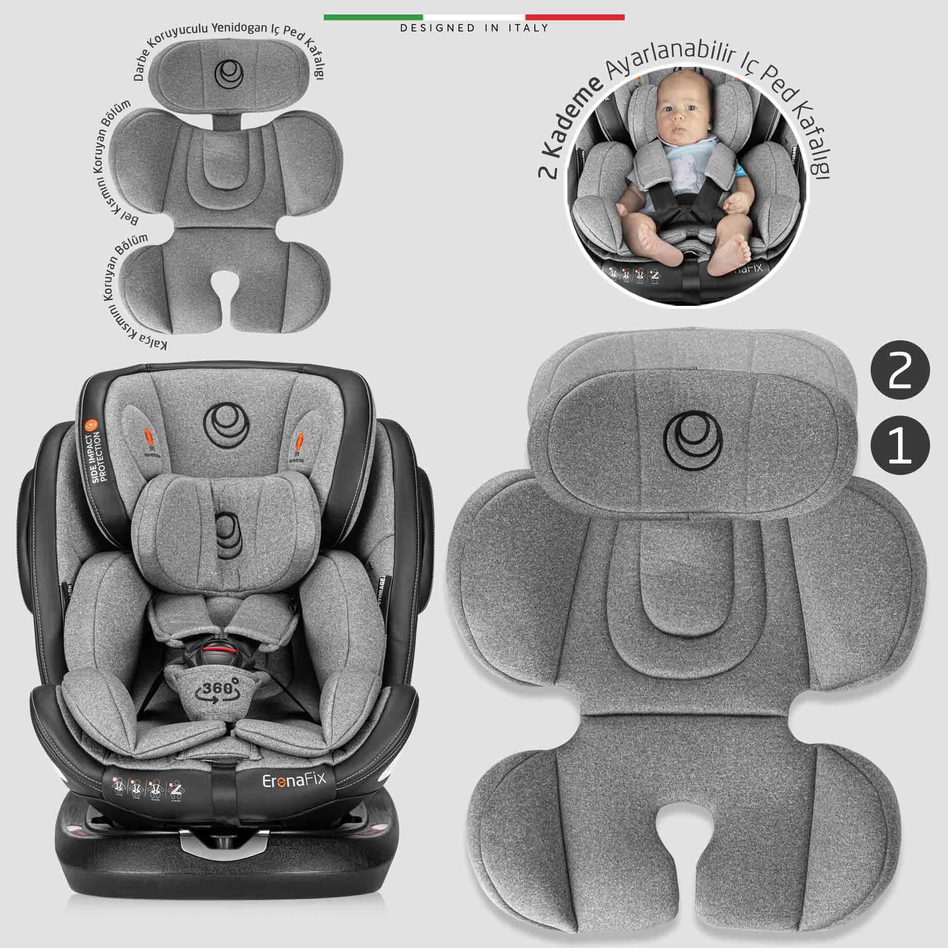 Elele EronaFix 360° Dönebilen İsofixli Oto Koltuğu 0-36 KG Gri