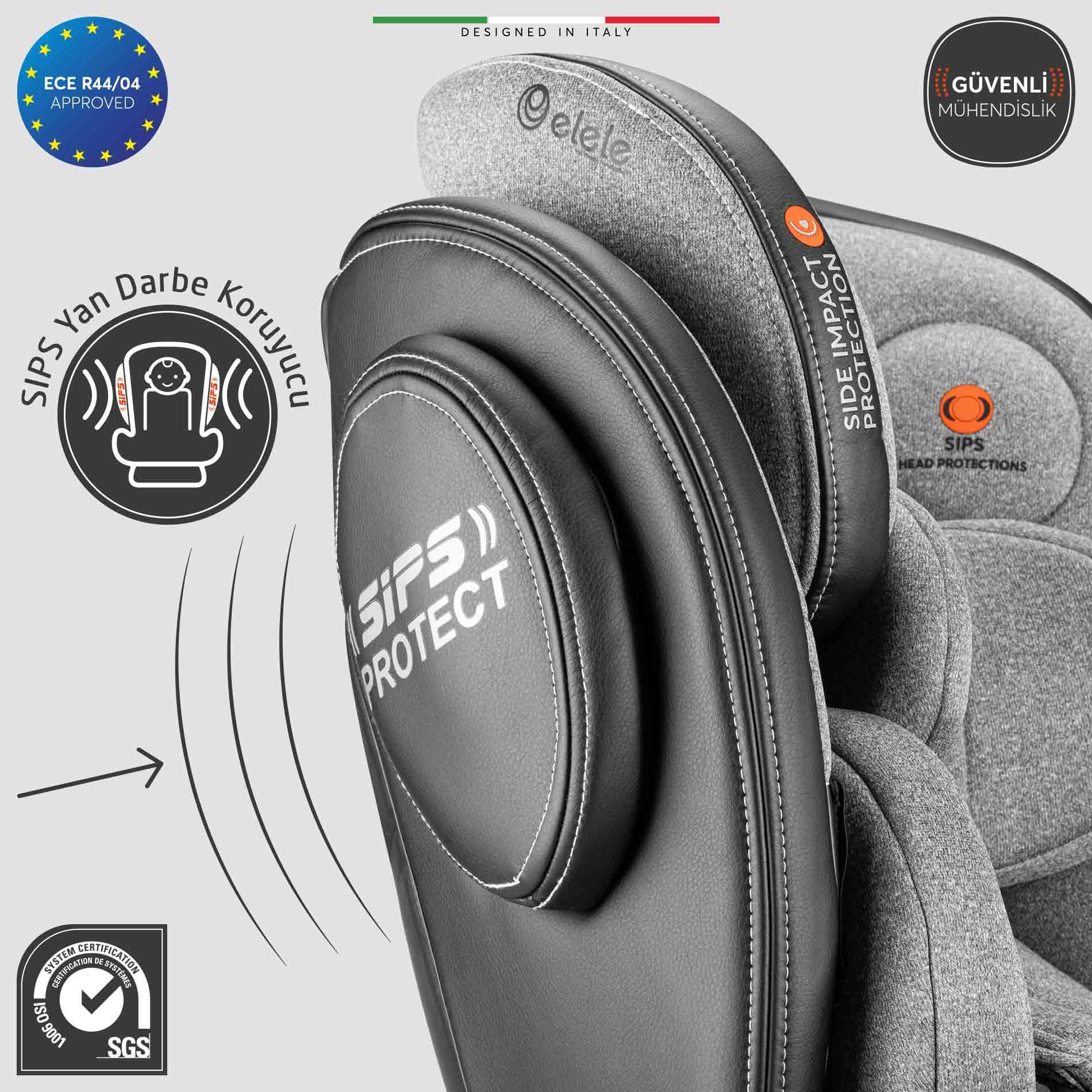 Elele EronaFix 360° Dönebilen İsofixli Oto Koltuğu 0-36 KG Gri