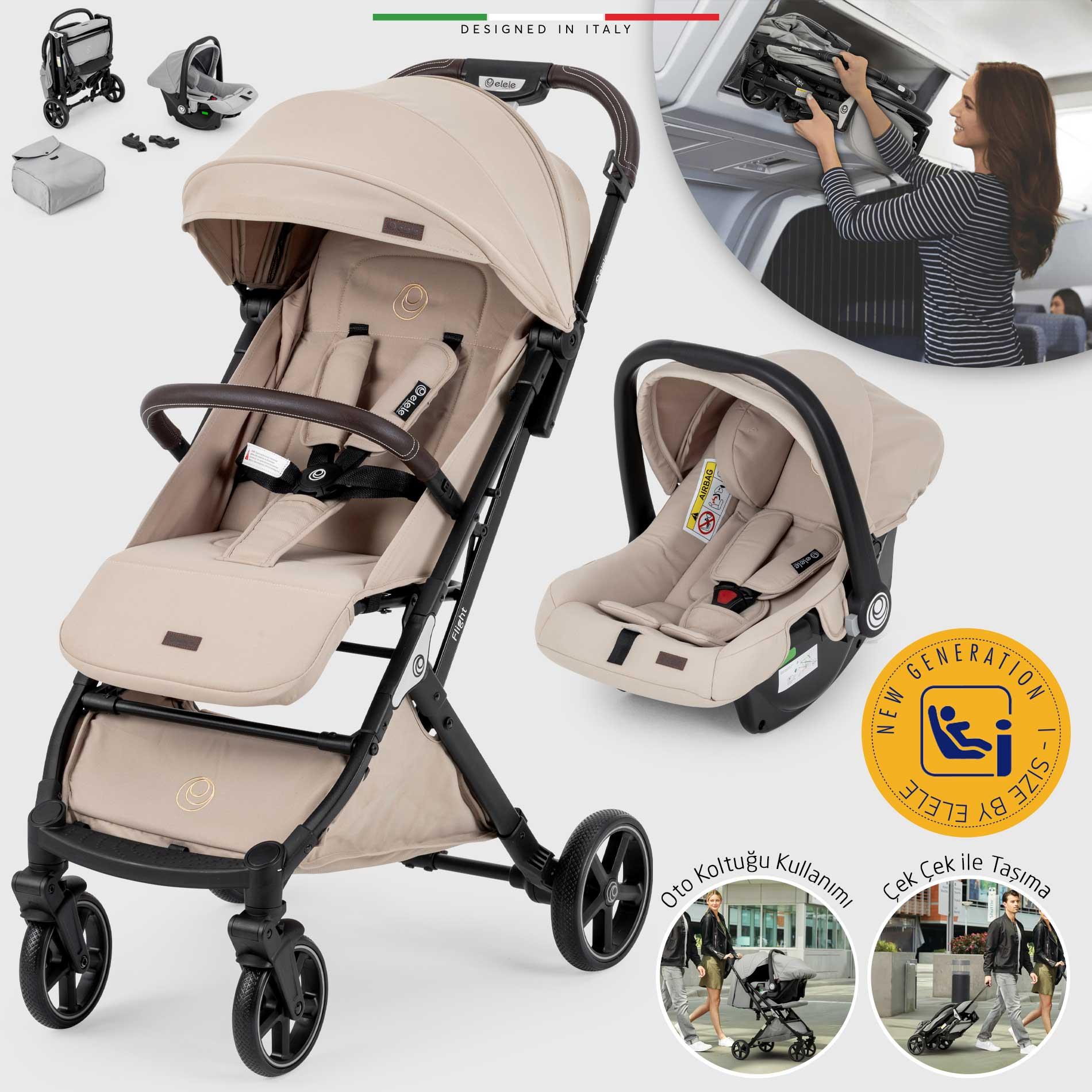 Elele Flight 2 Kabin Tipi Travel Sistem Bebek Arabası Bej