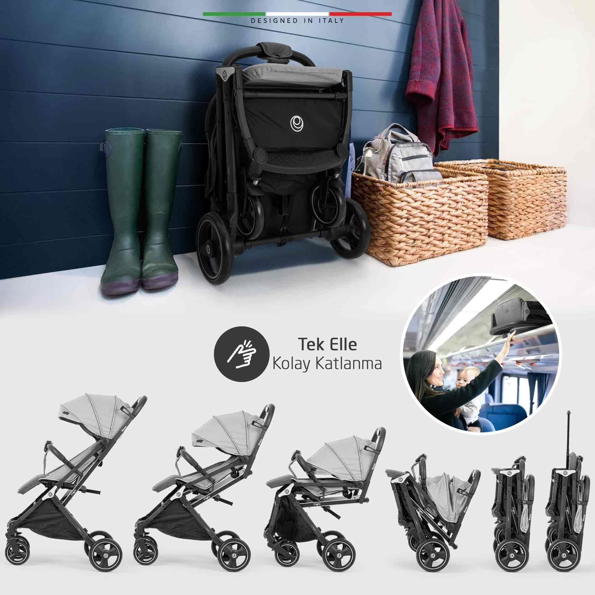 Elele Flight Kabin Tipi Bebek Arabası Siyah-Gri