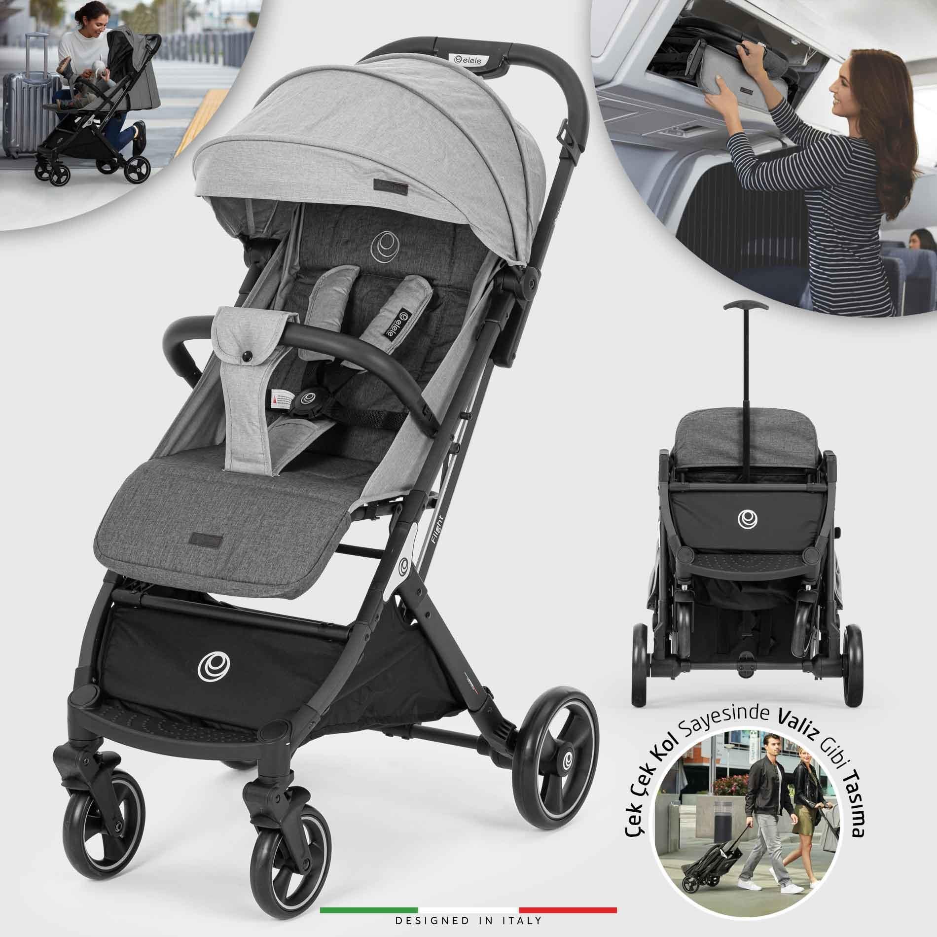 Elele Flight Kabin Tipi Bebek Arabası Gri-Siyah