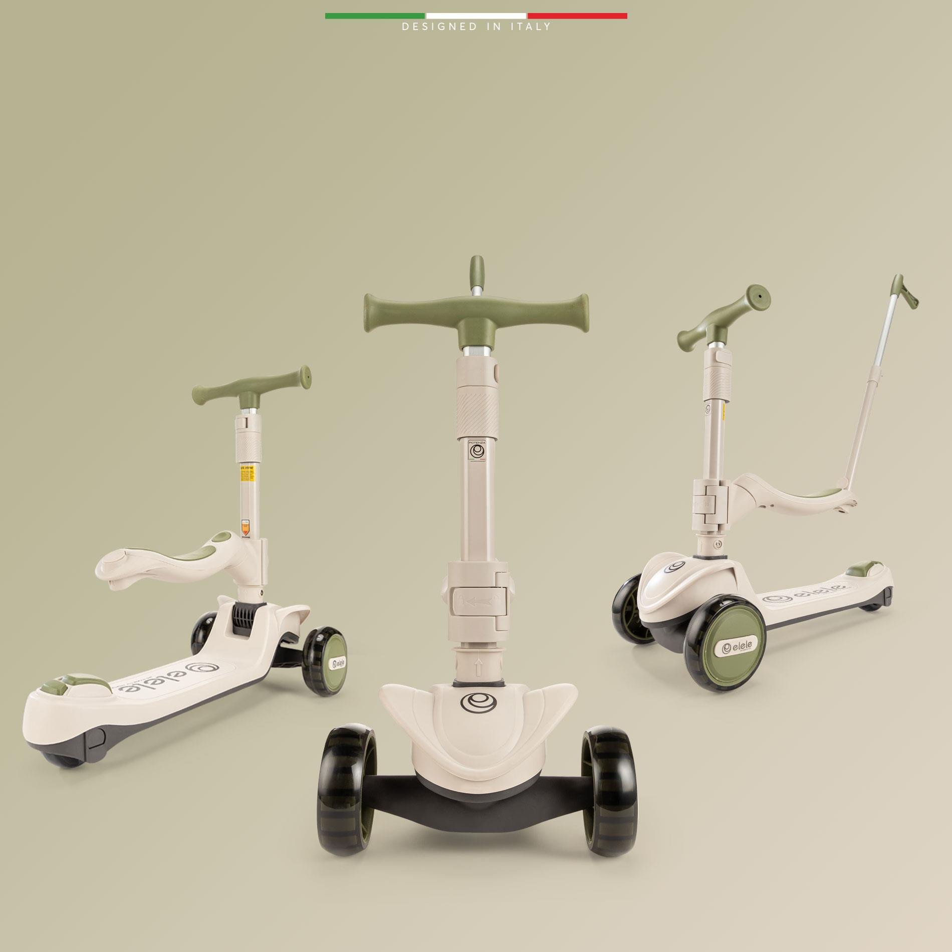 Elele Forte 3in1 Ebeveyn Kontrollü 3 Tekerlekli Çocuk Scooter Işıklı Oturaklı Kahverengi