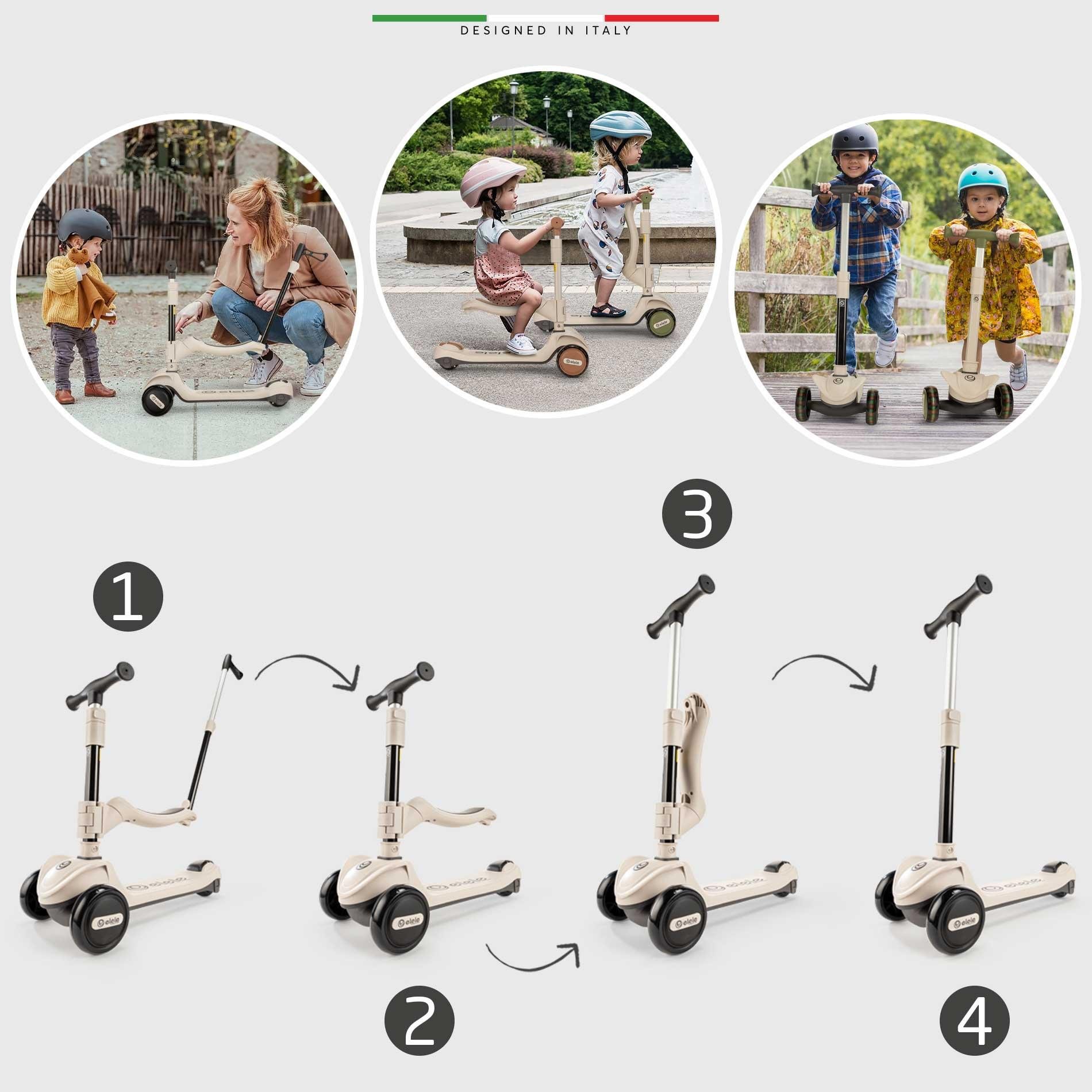 Elele Forte 3in1 Ebeveyn Kontrollü 3 Tekerlekli Çocuk Scooter Işıklı Oturaklı Siyah