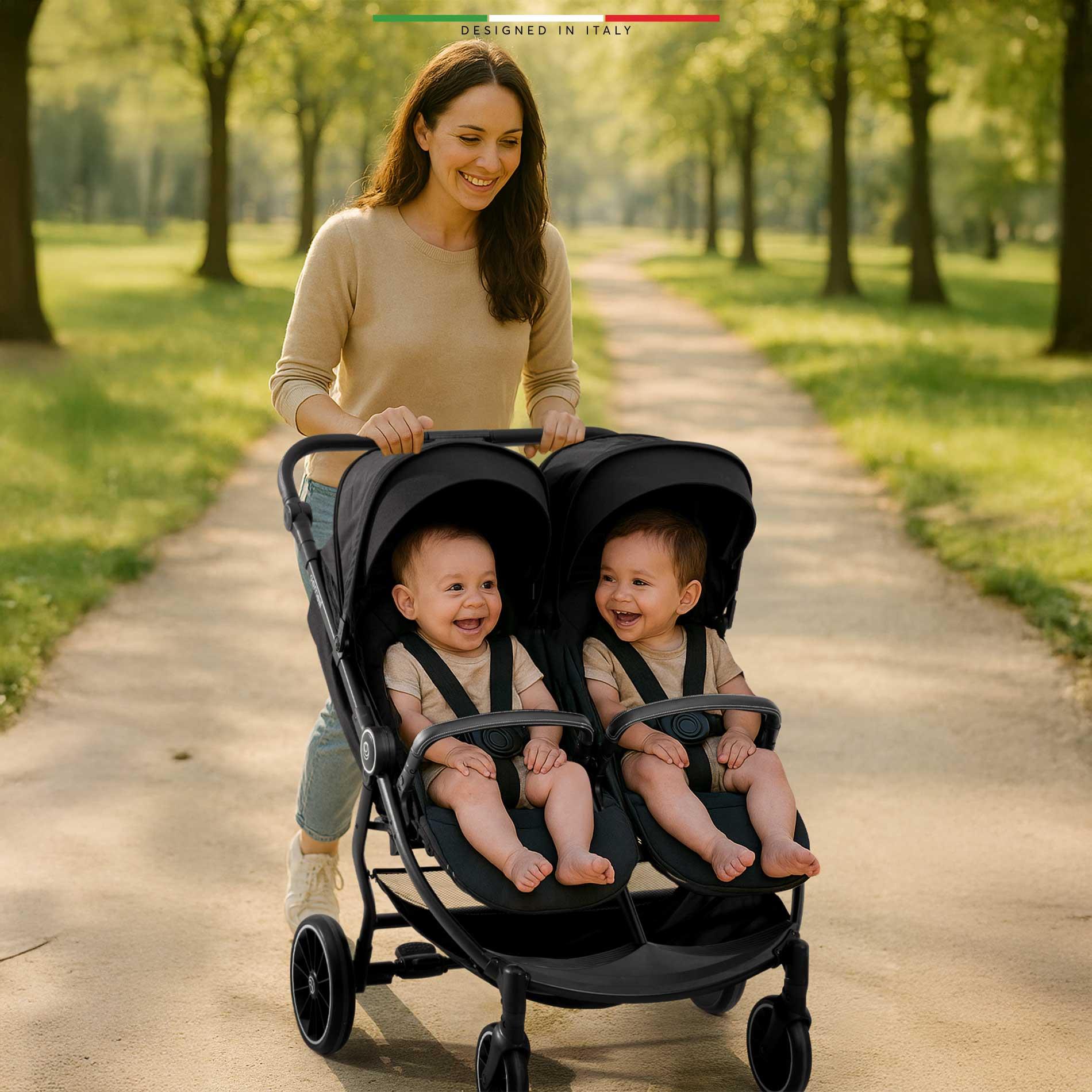 Elele Gemelli Yan Yana İkiz Bebek Arabası Siyah