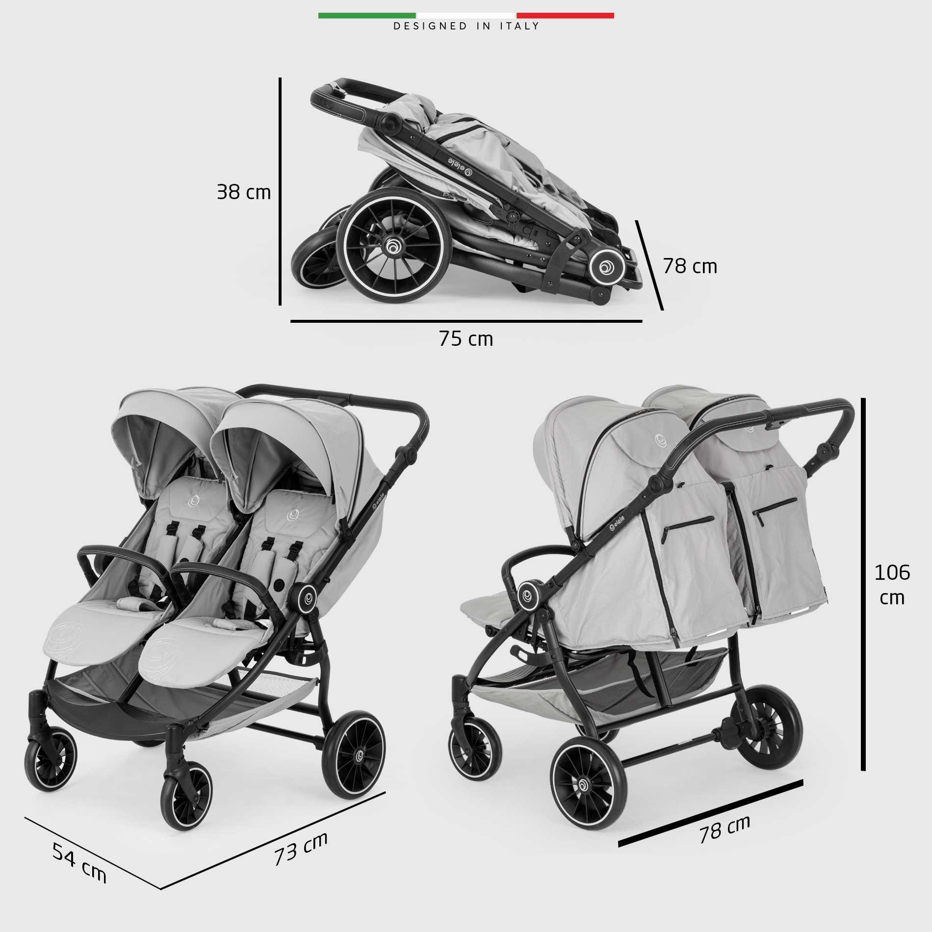 Elele Gemelli Yan Yana İkiz Bebek Arabası Yeşil