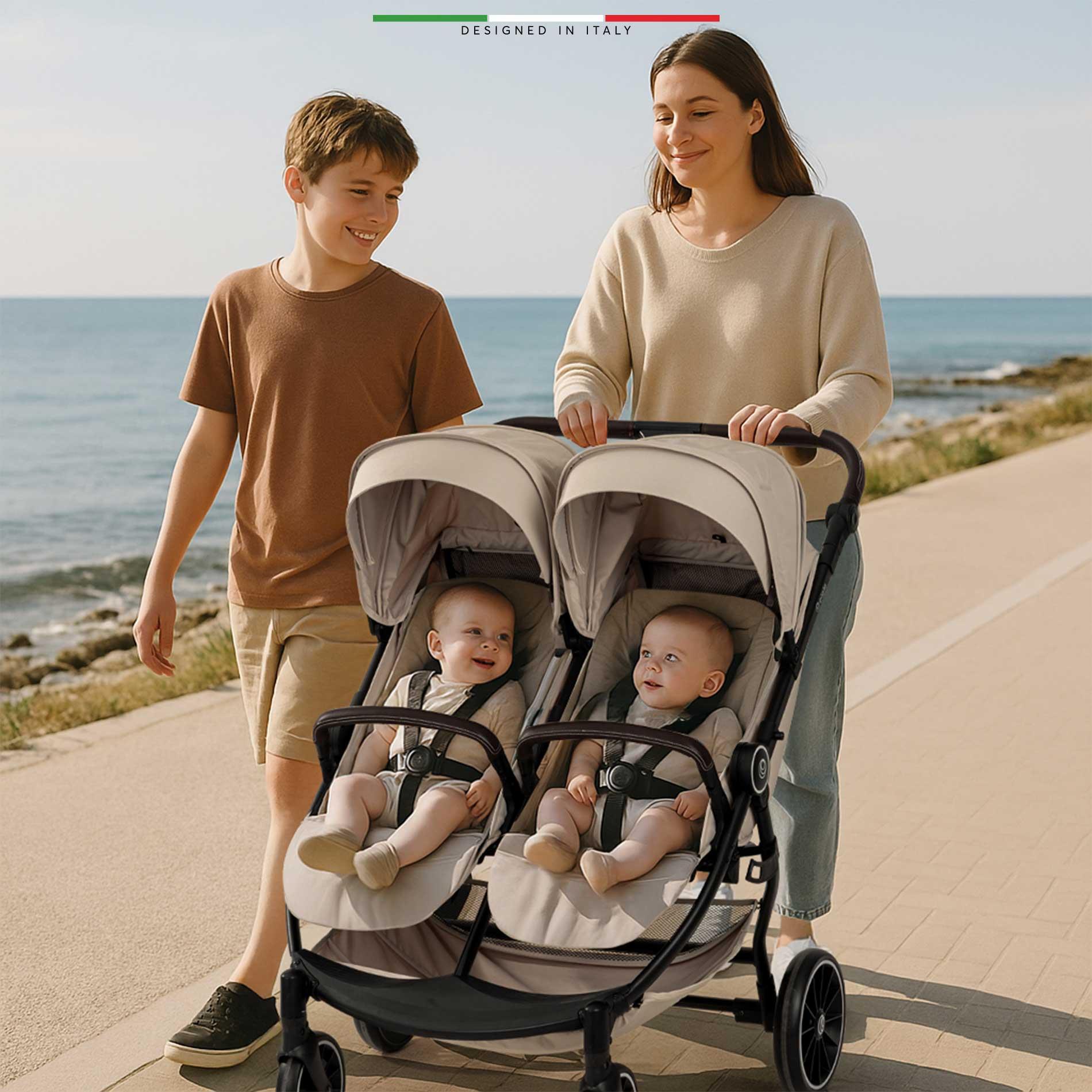 Elele Gemelli Yan Yana İkiz Bebek Arabası Yeşil