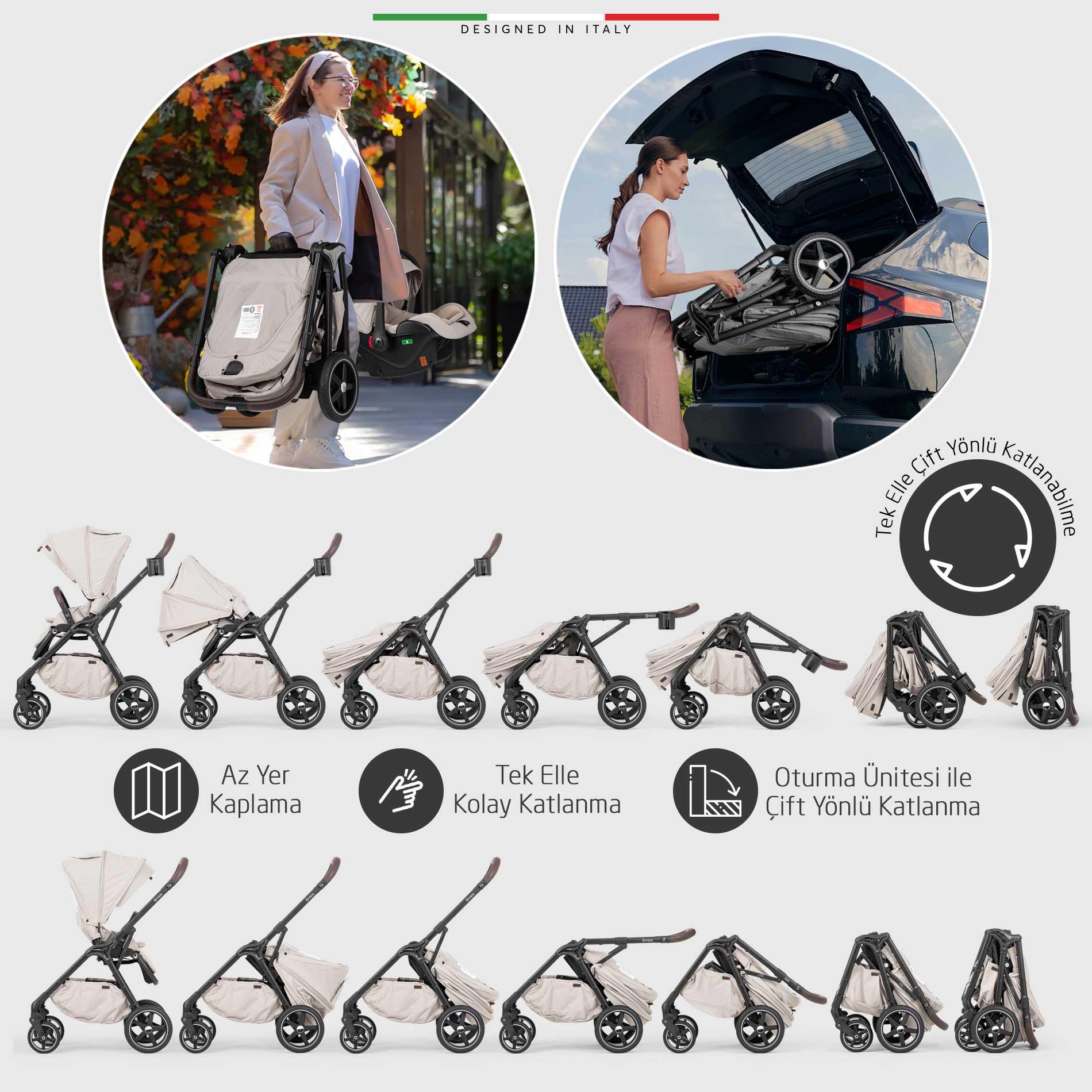 Elele Hera Travel Sistem Bebek Arabası Silver Siyah