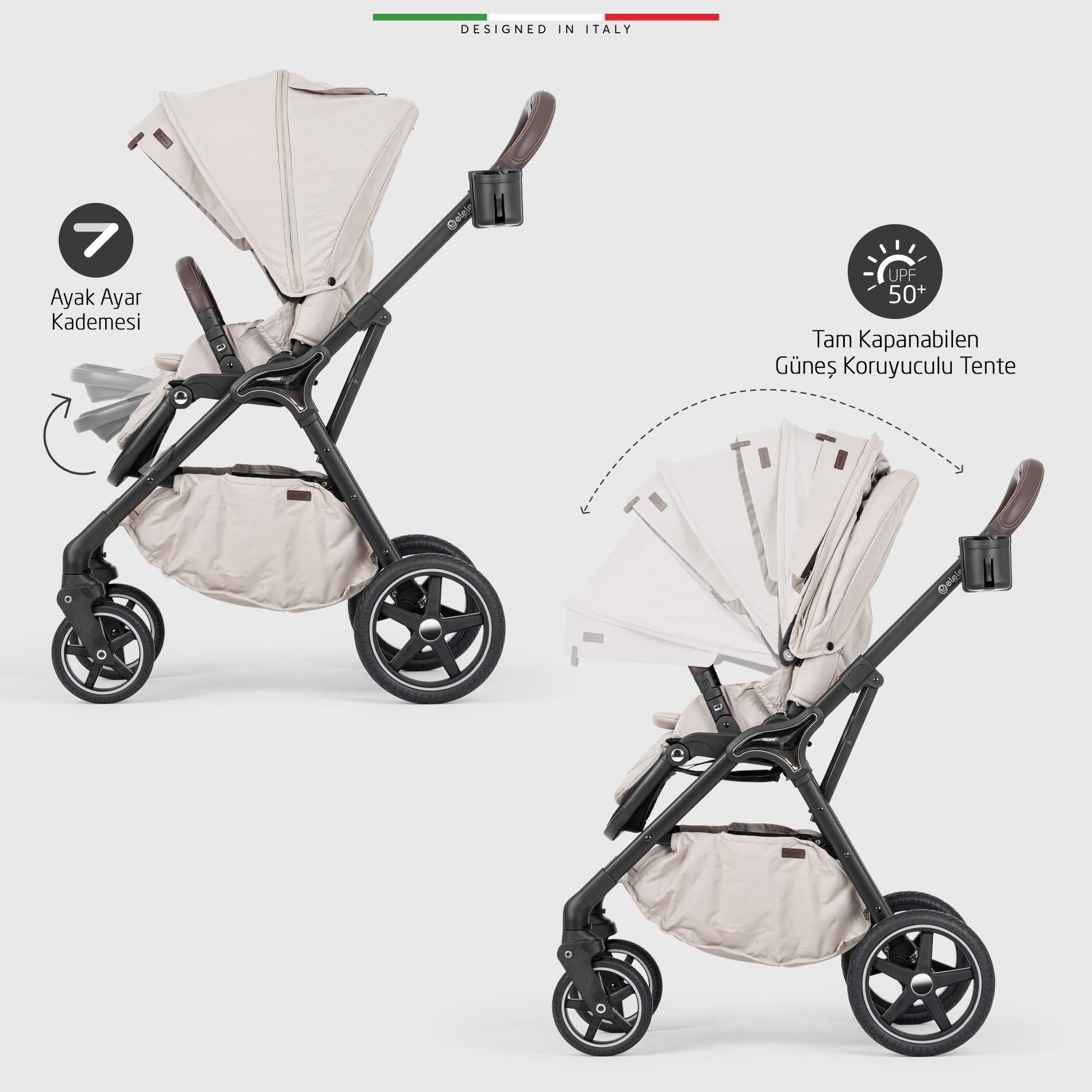 Elele Hera Travel Sistem Bebek Arabası Silver Bej