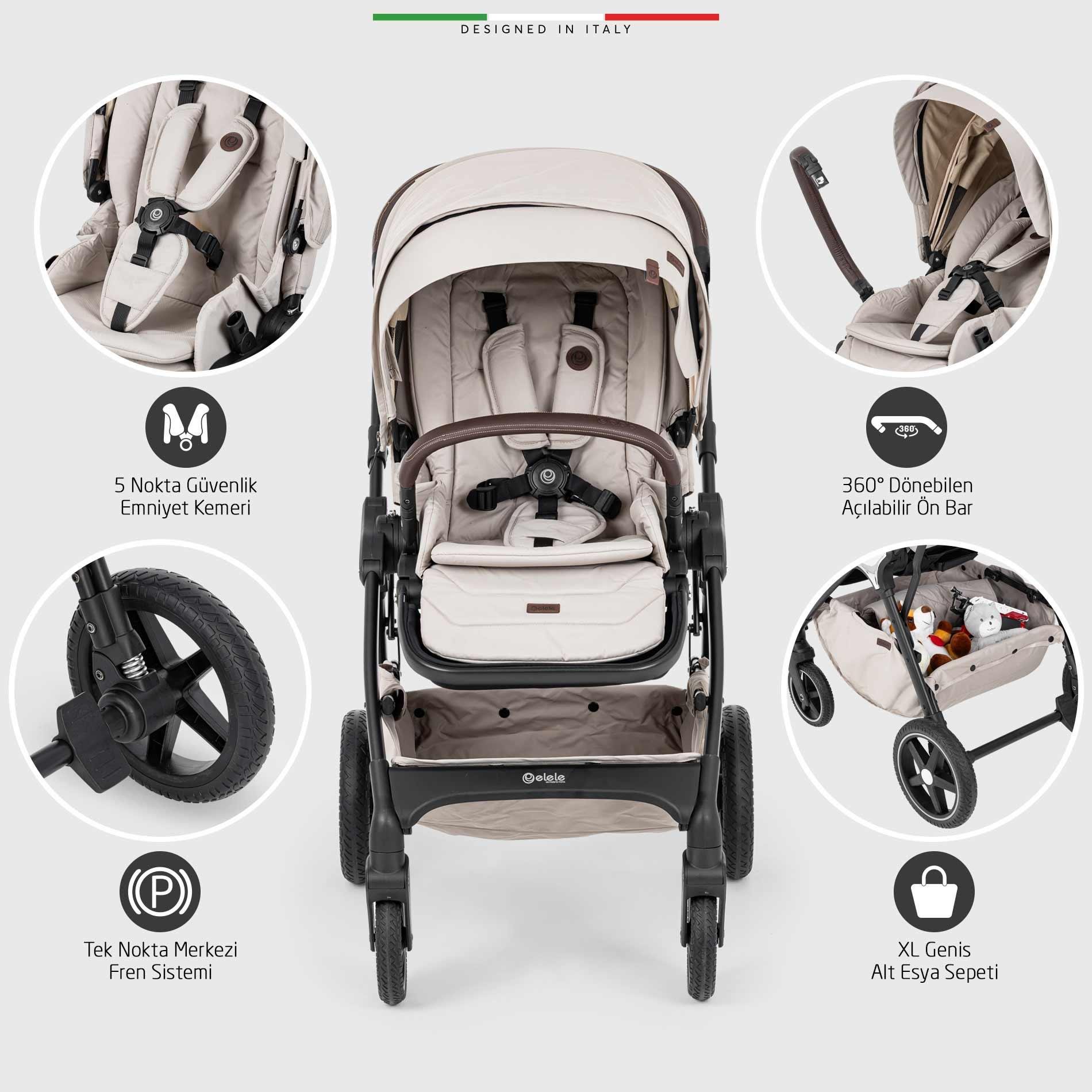 Elele Hera Travel Sistem Bebek Arabası Silver Siyah