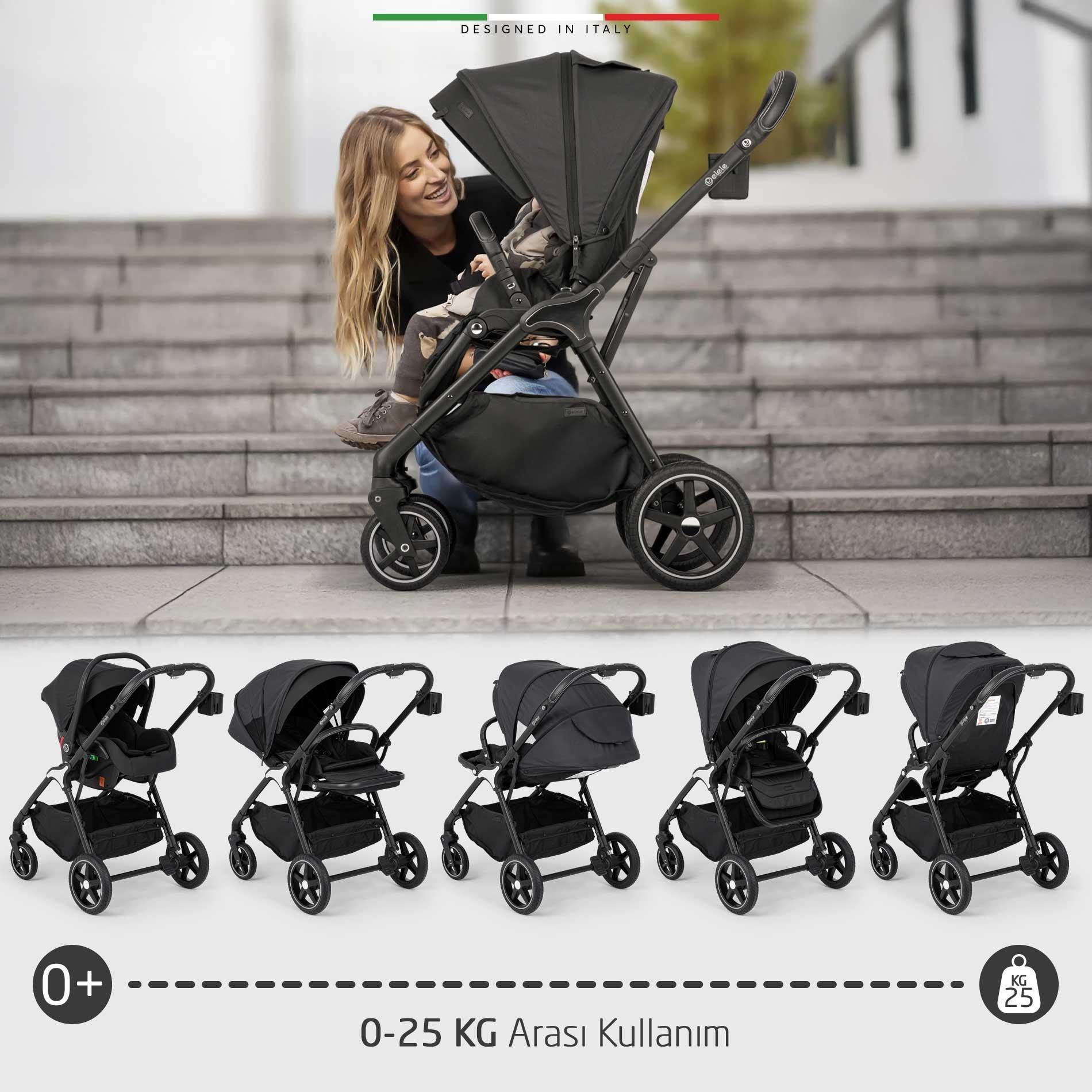 Elele Hera Travel Sistem Bebek Arabası Silver Siyah