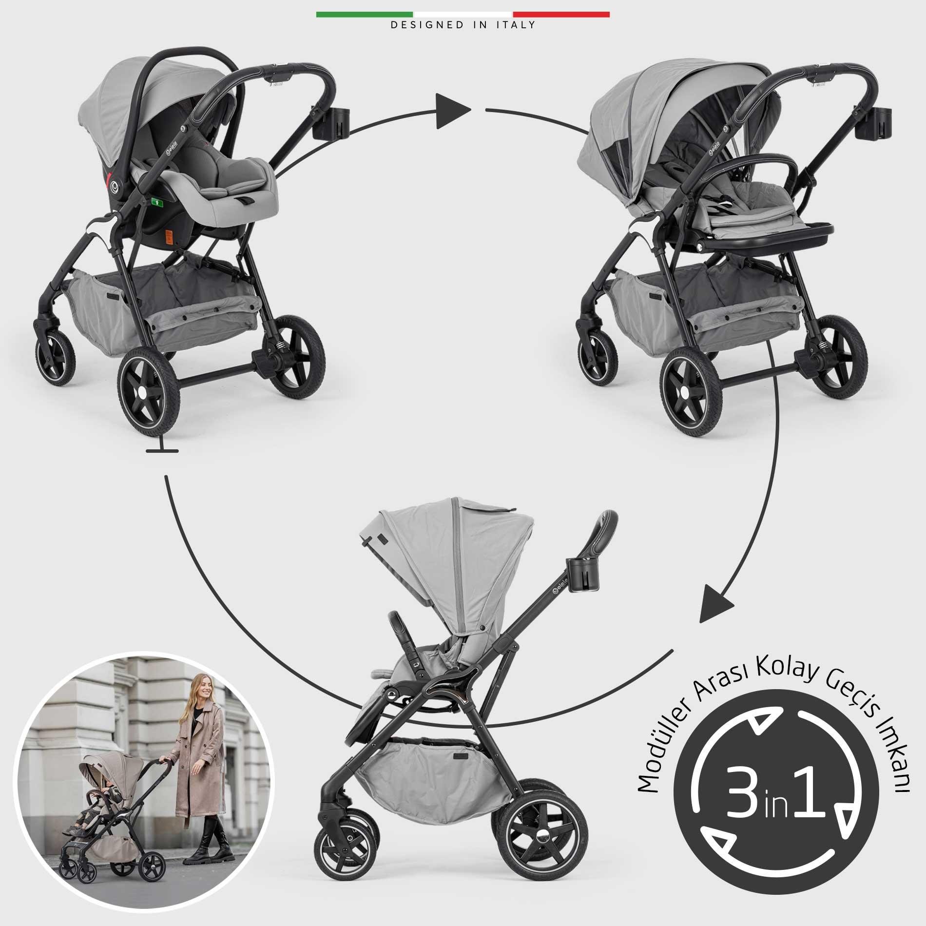 Elele Hera Travel Sistem Bebek Arabası Silver Gri