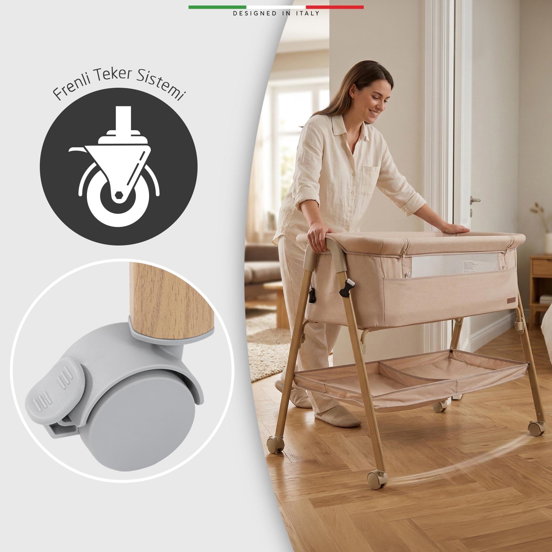 Elele Legno Anne Yanı Beşik ve Bebek Beşiği Gri