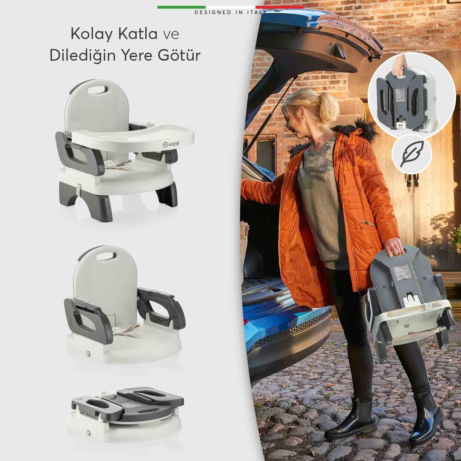 Elele Livo Portatif Bebek Mama Sandalyesi Katlanabilir Yükselticili Gri