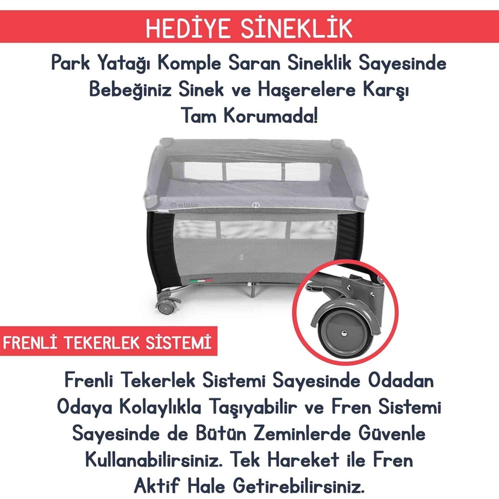 Elele Lucca Oyun Parkı Park Yatak 70x110 cm Siyah-Gri